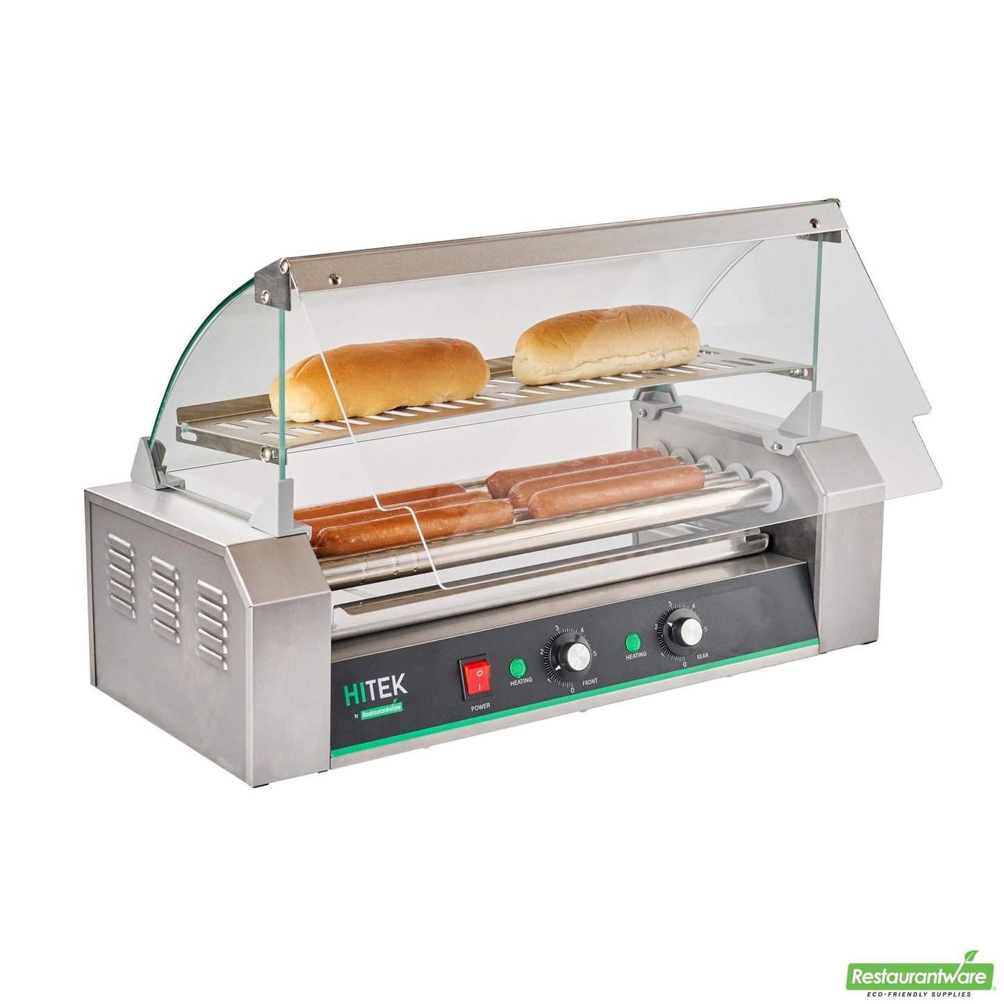 Wholesale Restaurantware Hi Tek Stainless Steel Hot Dog Roller Grill Warmer - Fits 12 Hot Dogs and 4 Buns, Sneeze Guard - 1 Count Box- Bulk