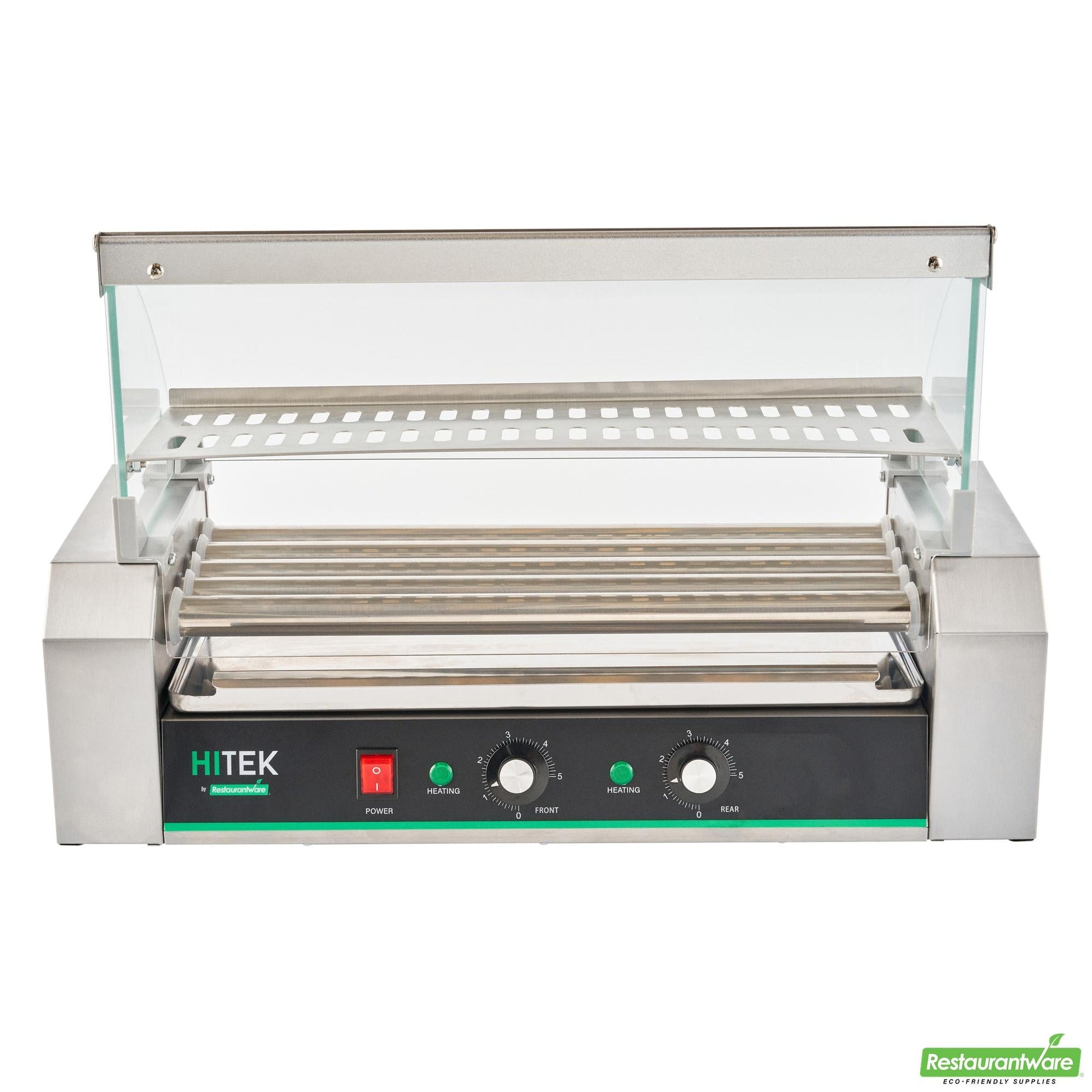Wholesale Restaurantware Hi Tek Stainless Steel Hot Dog Roller Grill Warmer - Fits 12 Hot Dogs and 4 Buns, Sneeze Guard - 1 Count Box- Bulk