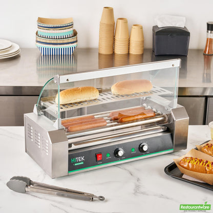 Wholesale Restaurantware Hi Tek Stainless Steel Hot Dog Roller Grill Warmer - Fits 12 Hot Dogs and 4 Buns, Sneeze Guard - 1 Count Box- Bulk
