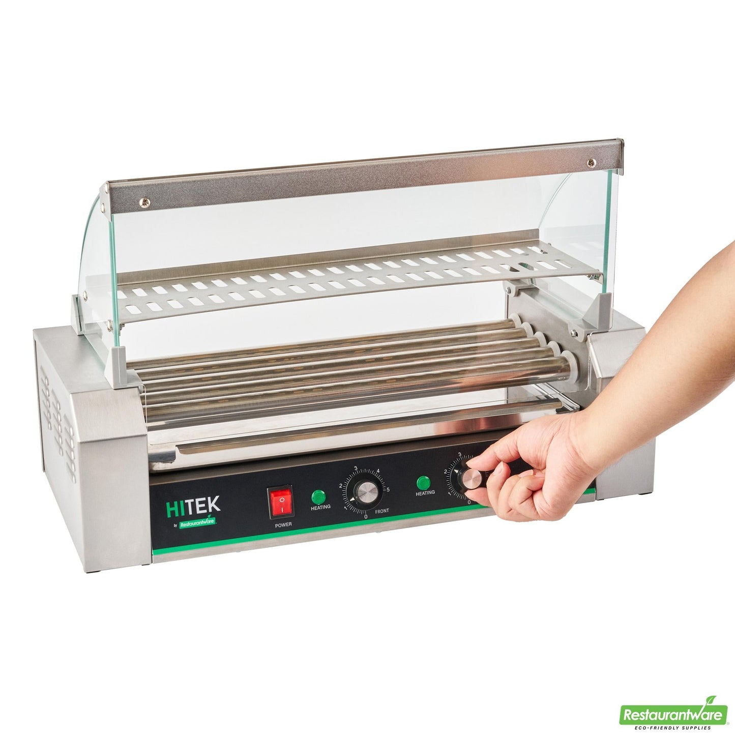 Wholesale Restaurantware Hi Tek Stainless Steel Hot Dog Roller Grill Warmer - Fits 12 Hot Dogs and 4 Buns, Sneeze Guard - 1 Count Box- Bulk