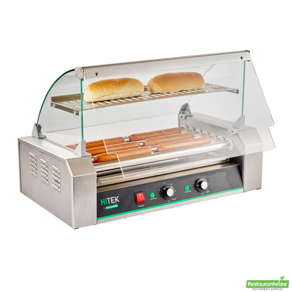 Wholesale Restaurantware Hi Tek Stainless Steel Hot Dog Roller Grill Warmer - Fits 18 Hot Dogs and 4 Buns, Sneeze Guard - 1 Count Box- Bulk
