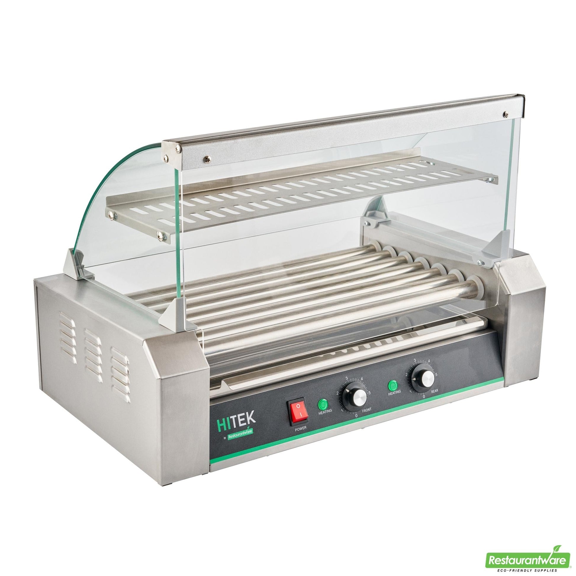 Wholesale Restaurantware Hi Tek Stainless Steel Hot Dog Roller Grill Warmer - Fits 18 Hot Dogs and 4 Buns, Sneeze Guard - 1 Count Box- Bulk