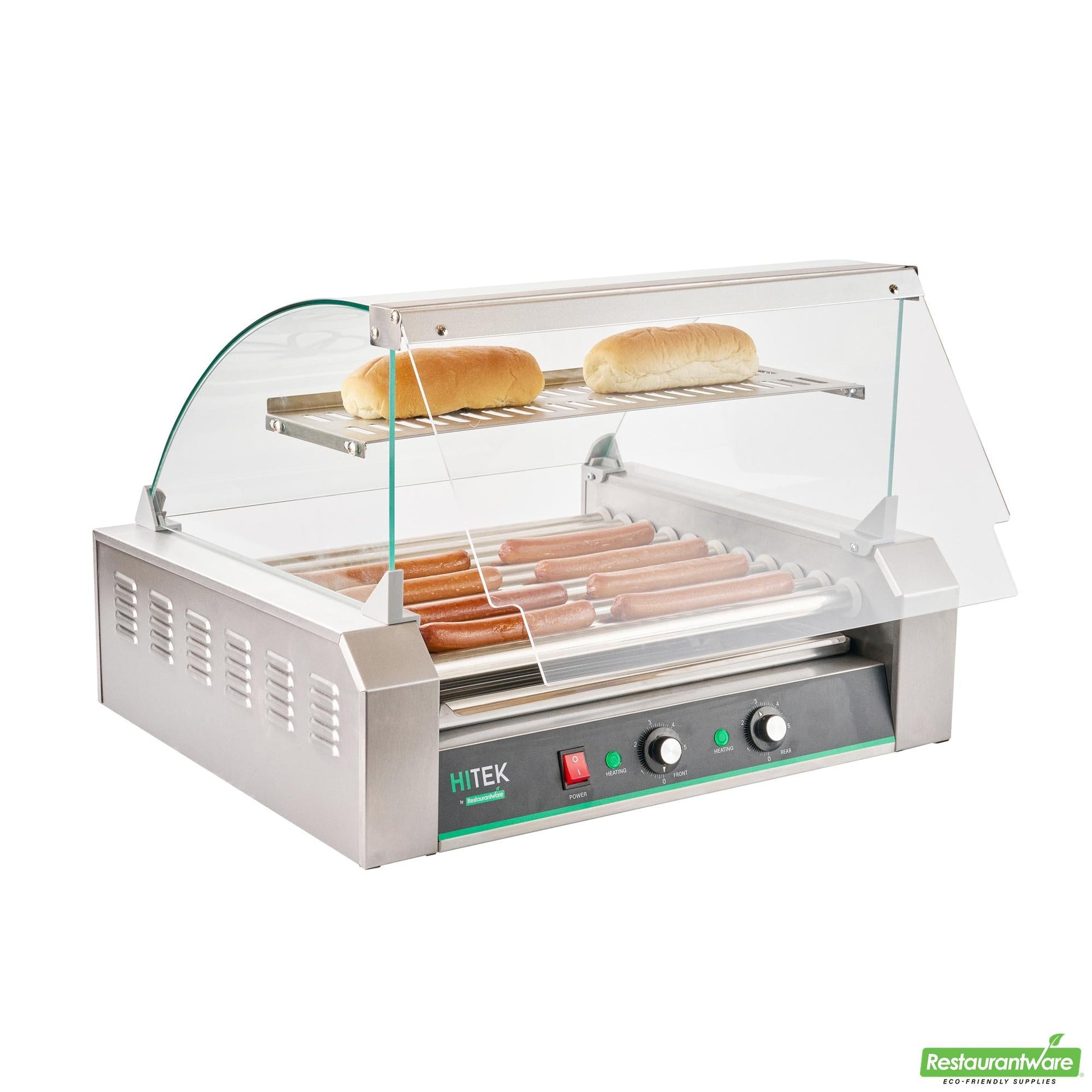 Wholesale Restaurantware Hi Tek Stainless Steel Hot Dog Roller Grill Warmer - Fits 30 Hot Dogs and 4 Buns, Sneeze Guard - 1 Count Box- Bulk
