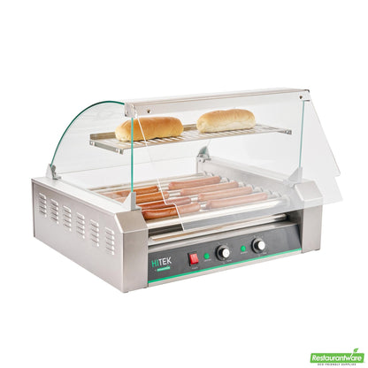 Wholesale Restaurantware Hi Tek Stainless Steel Hot Dog Roller Grill Warmer - Fits 30 Hot Dogs and 4 Buns, Sneeze Guard - 1 Count Box- Bulk