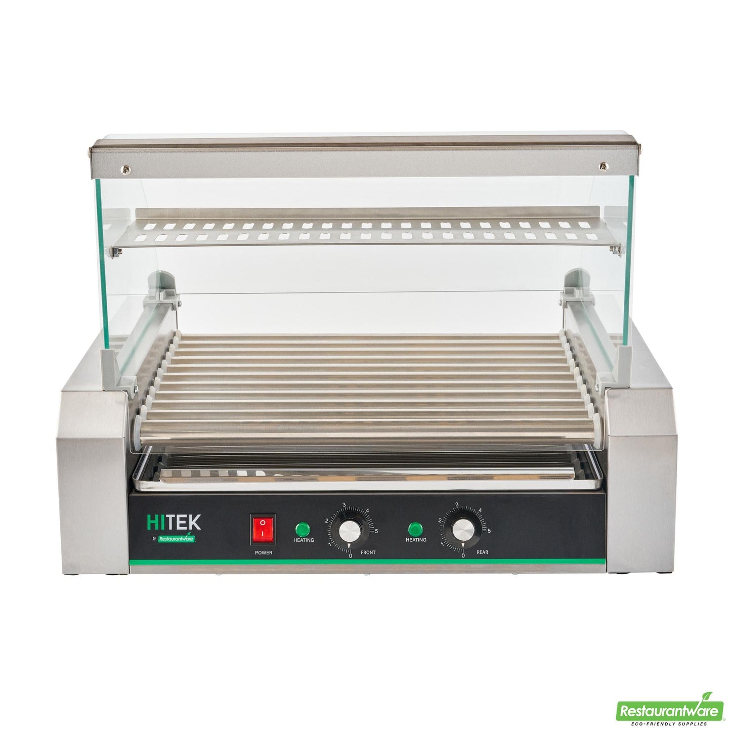 Wholesale Restaurantware Hi Tek Stainless Steel Hot Dog Roller Grill Warmer - Fits 30 Hot Dogs and 4 Buns, Sneeze Guard - 1 Count Box- Bulk