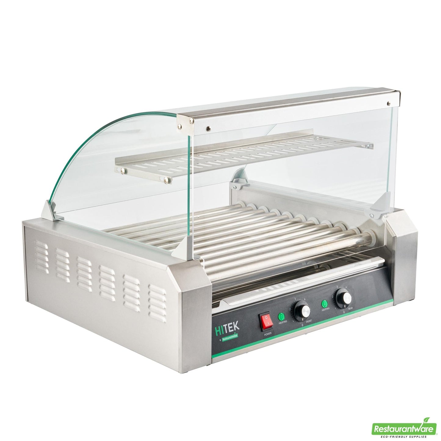 Wholesale Restaurantware Hi Tek Stainless Steel Hot Dog Roller Grill Warmer - Fits 30 Hot Dogs and 4 Buns, Sneeze Guard - 1 Count Box- Bulk