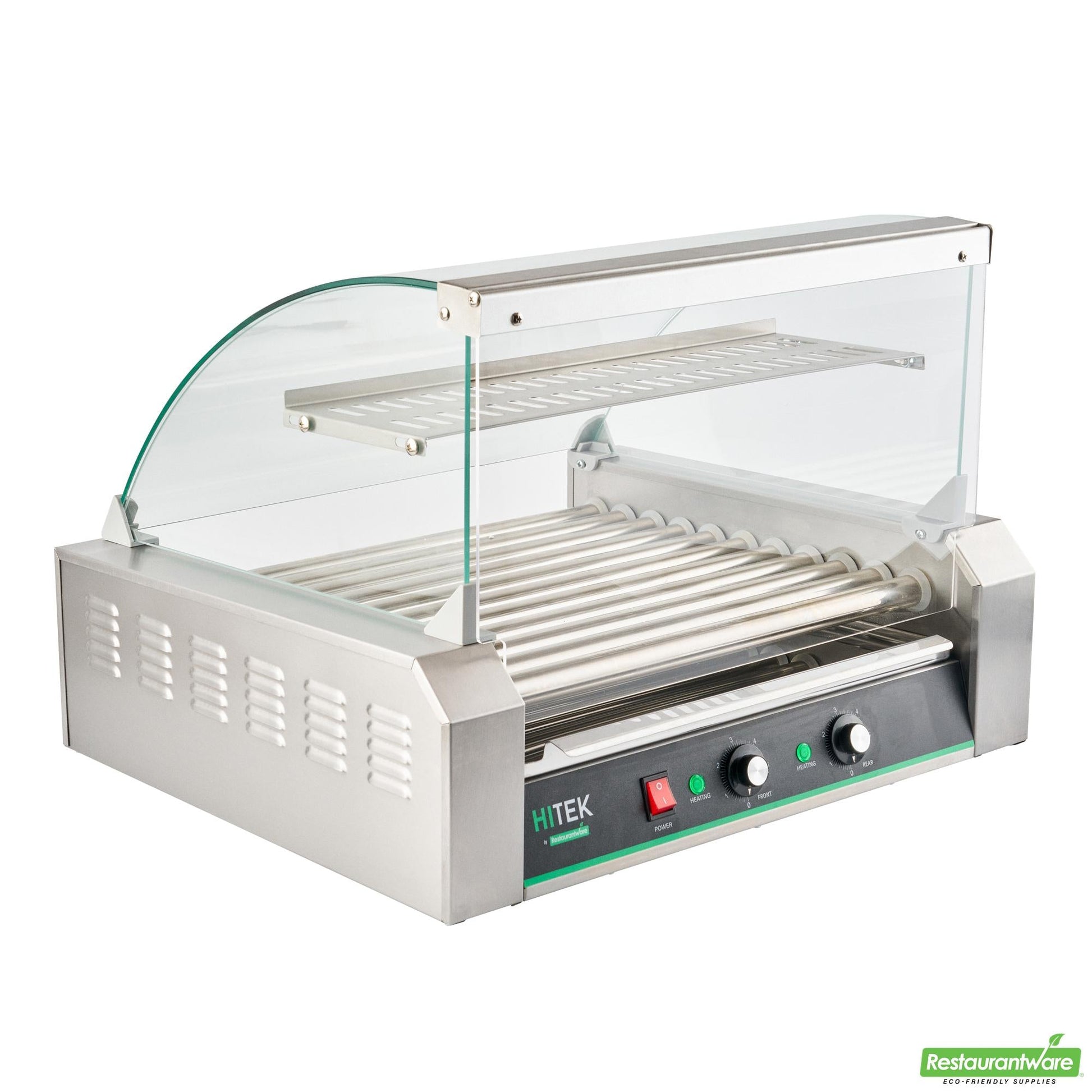 Wholesale Restaurantware Hi Tek Stainless Steel Hot Dog Roller Grill Warmer - Fits 30 Hot Dogs and 4 Buns, Sneeze Guard - 1 Count Box- Bulk