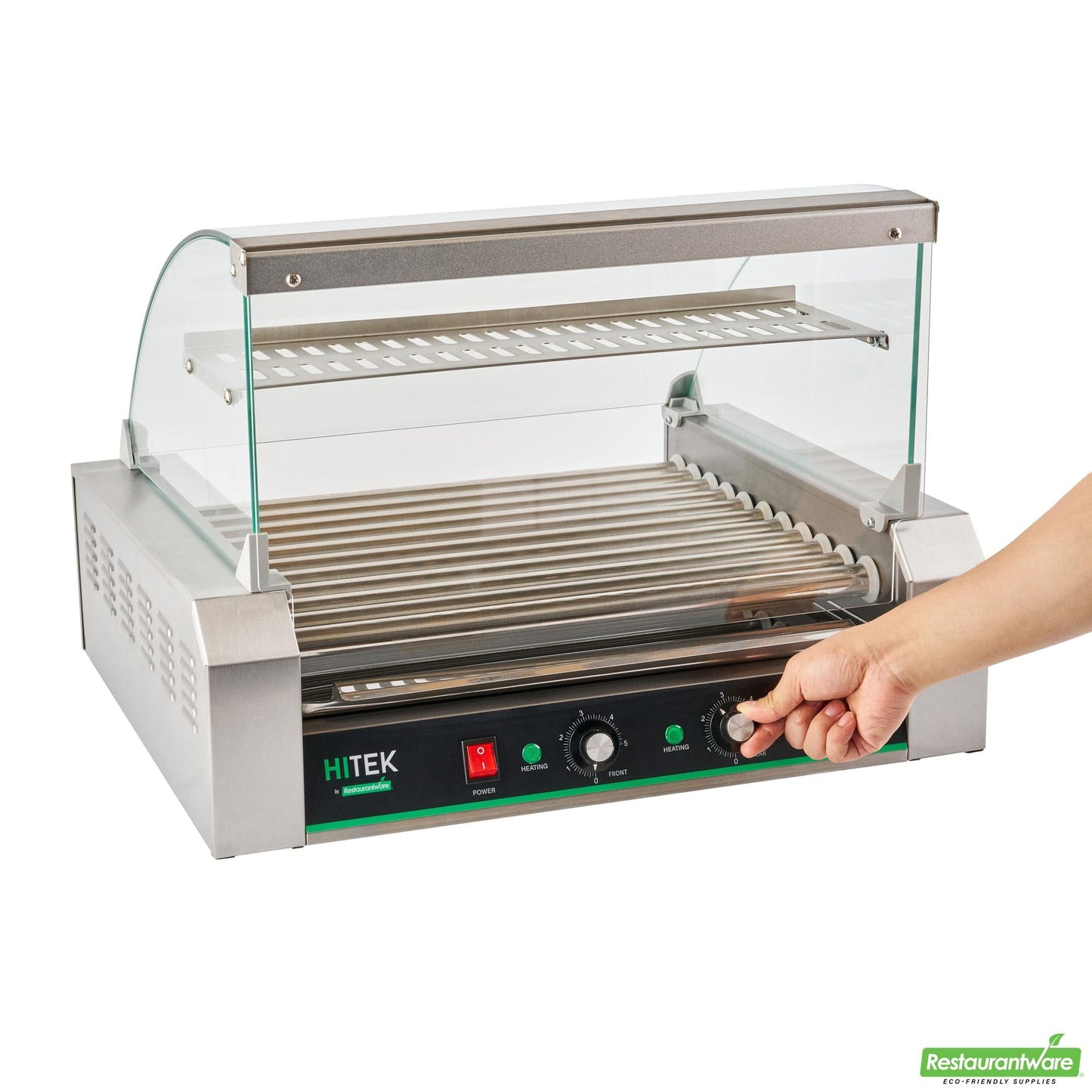 Wholesale Restaurantware Hi Tek Stainless Steel Hot Dog Roller Grill Warmer - Fits 30 Hot Dogs and 4 Buns, Sneeze Guard - 1 Count Box- Bulk