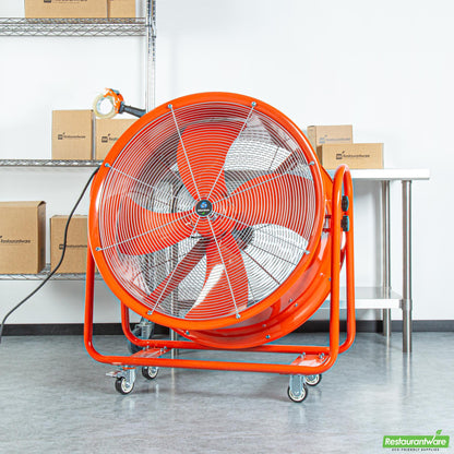 Wholesale Restaurantware Wind Blade Red Portable High Velocity Ventilator Drum Fan - Tilt Head, 3/4 Hp, 9,286 Cfm - 32" - 1 Count Box- Bulk