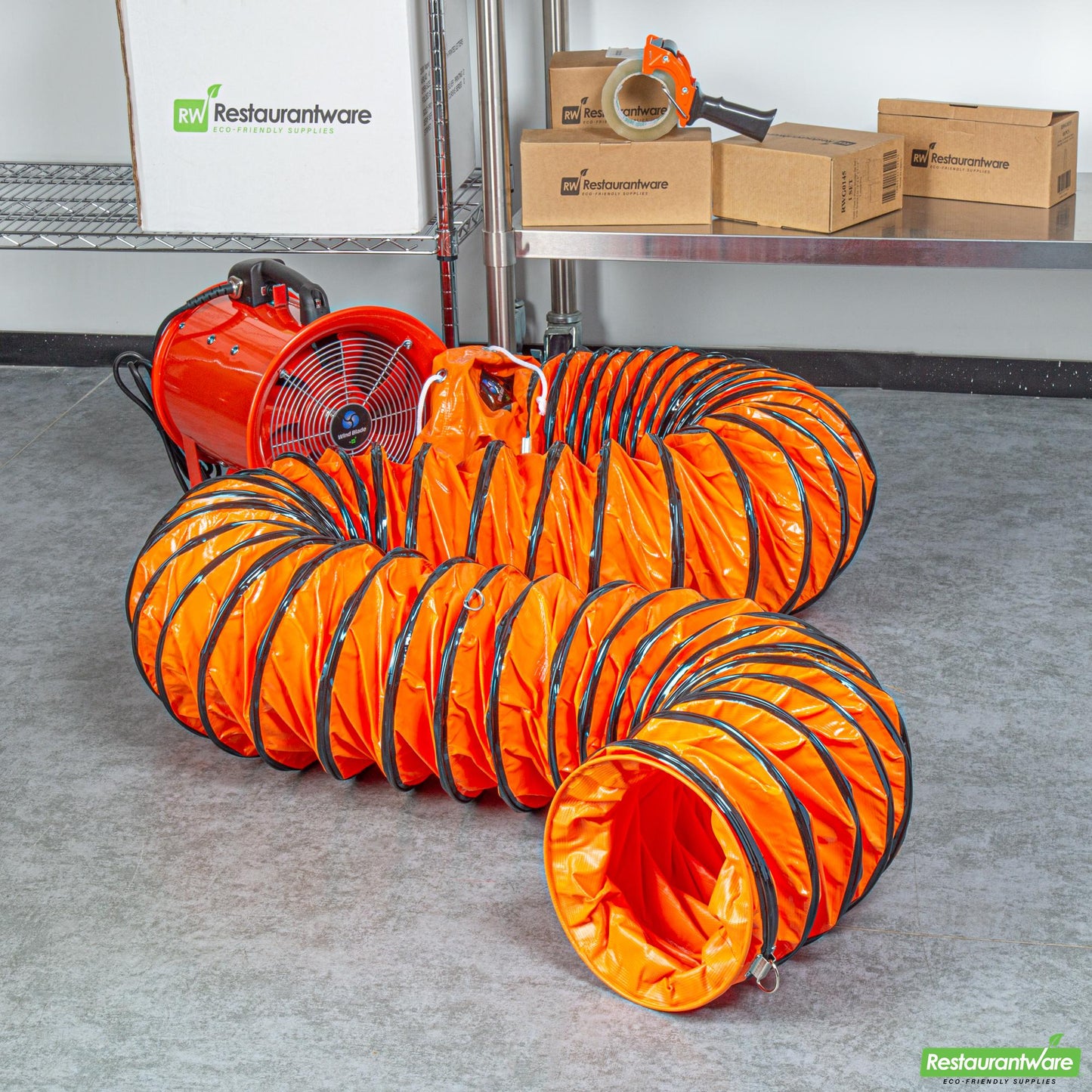 Wholesale Restaurantware Wind Blade Orange Pvc Ventilation Duct Hose - for 10" Ventilator Fan, Insulated, Extra Flexible - 9 3/4" X 25' - 1 Count Box- Bulk