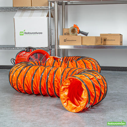 Wholesale Restaurantware Wind Blade Orange Pvc Ventilation Duct Hose - for 10" Ventilator Fan, Insulated, Extra Flexible - 9 3/4" X 25' - 1 Count Box- Bulk