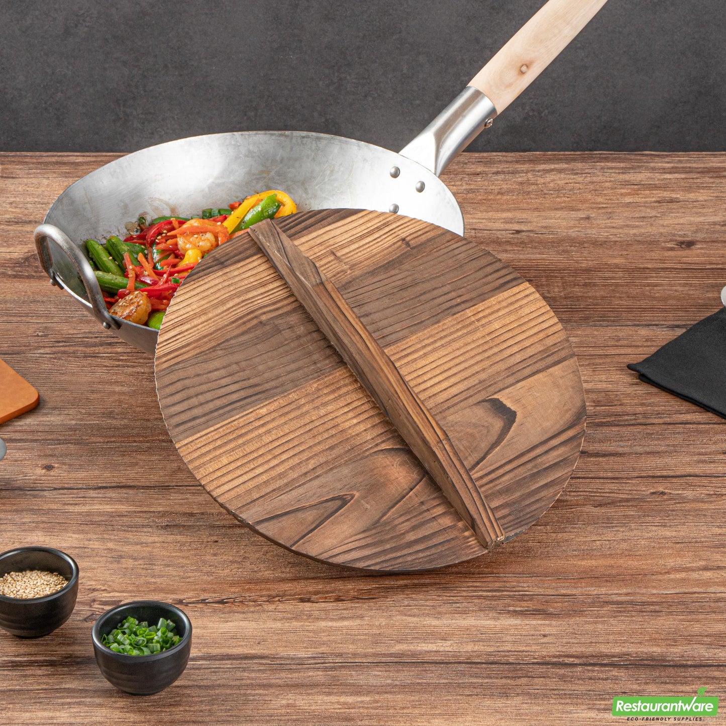 Wholesale Restaurantware Handmade Wood Lid - Fits 12" and 14" Wok- Bulk