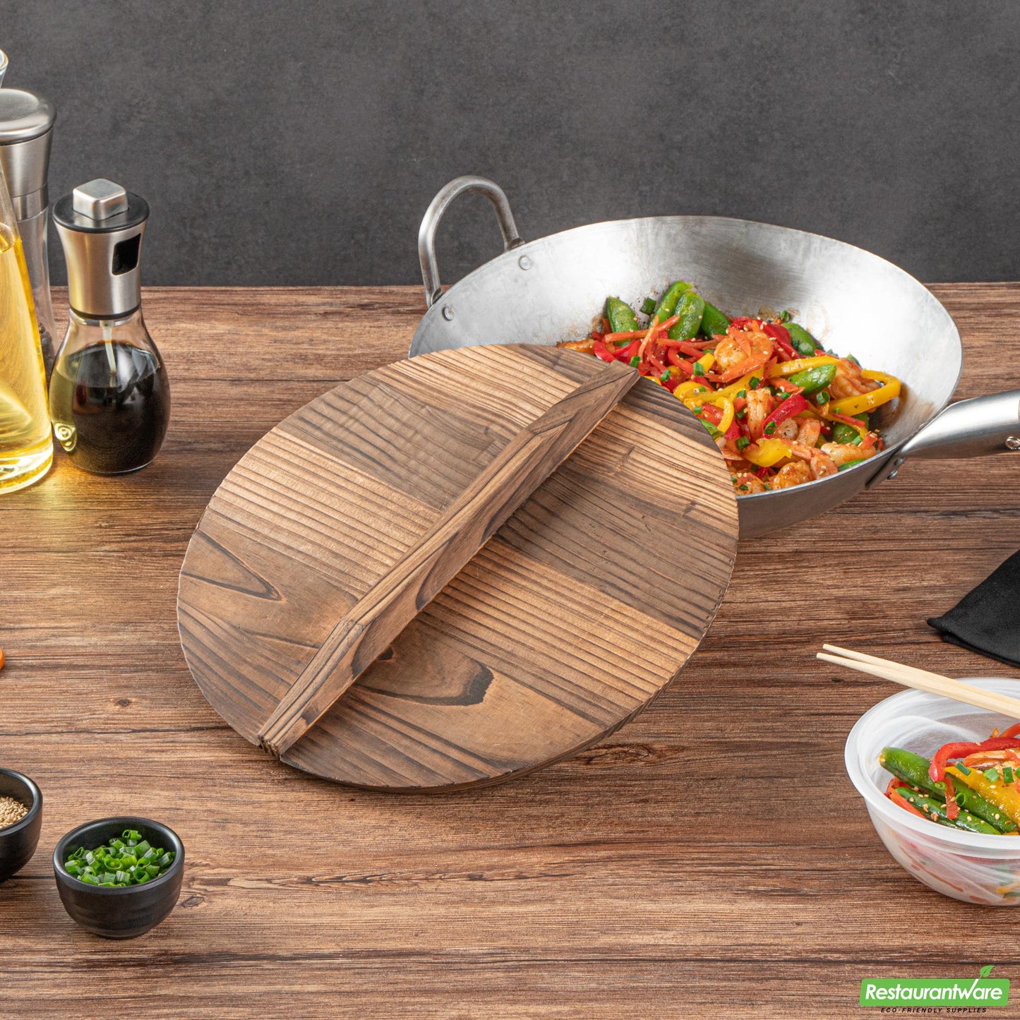 Wholesale Restaurantware Handmade Wood Lid - Fits 12" and 14" Wok- Bulk
