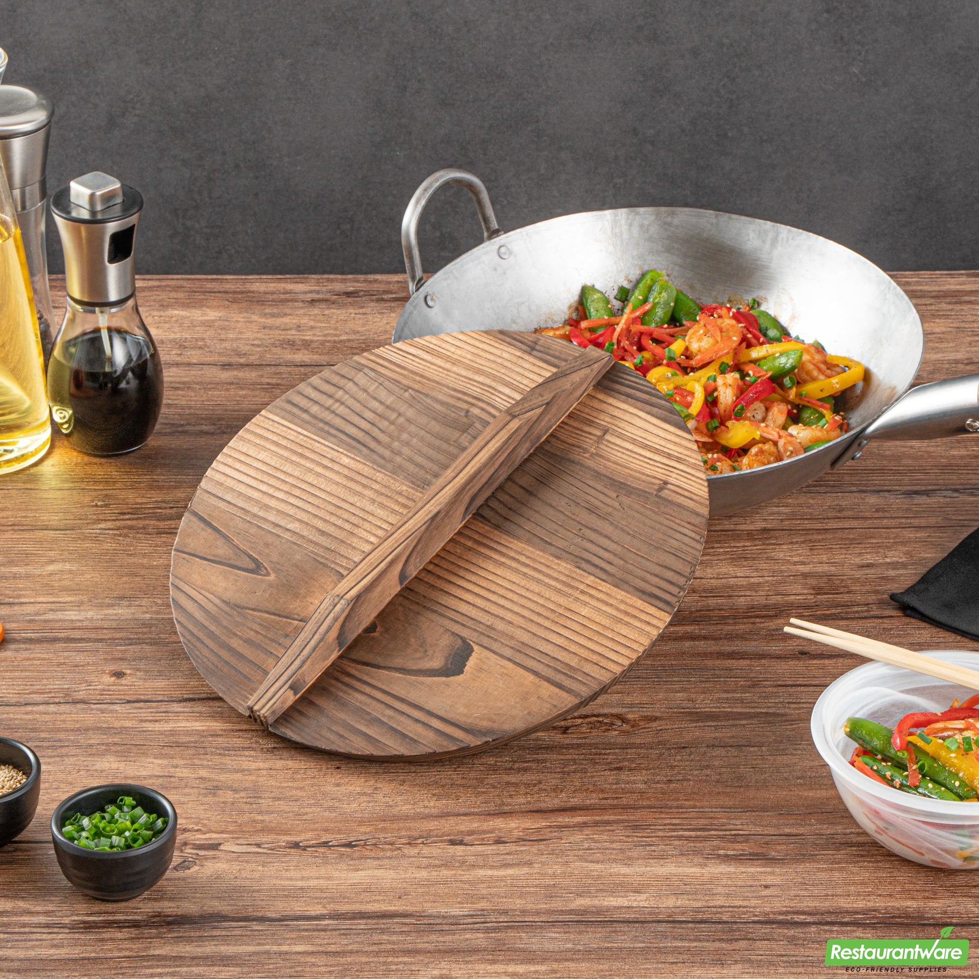Wholesale Restaurantware Handmade Wood Lid - Fits 12" and 14" Wok- Bulk