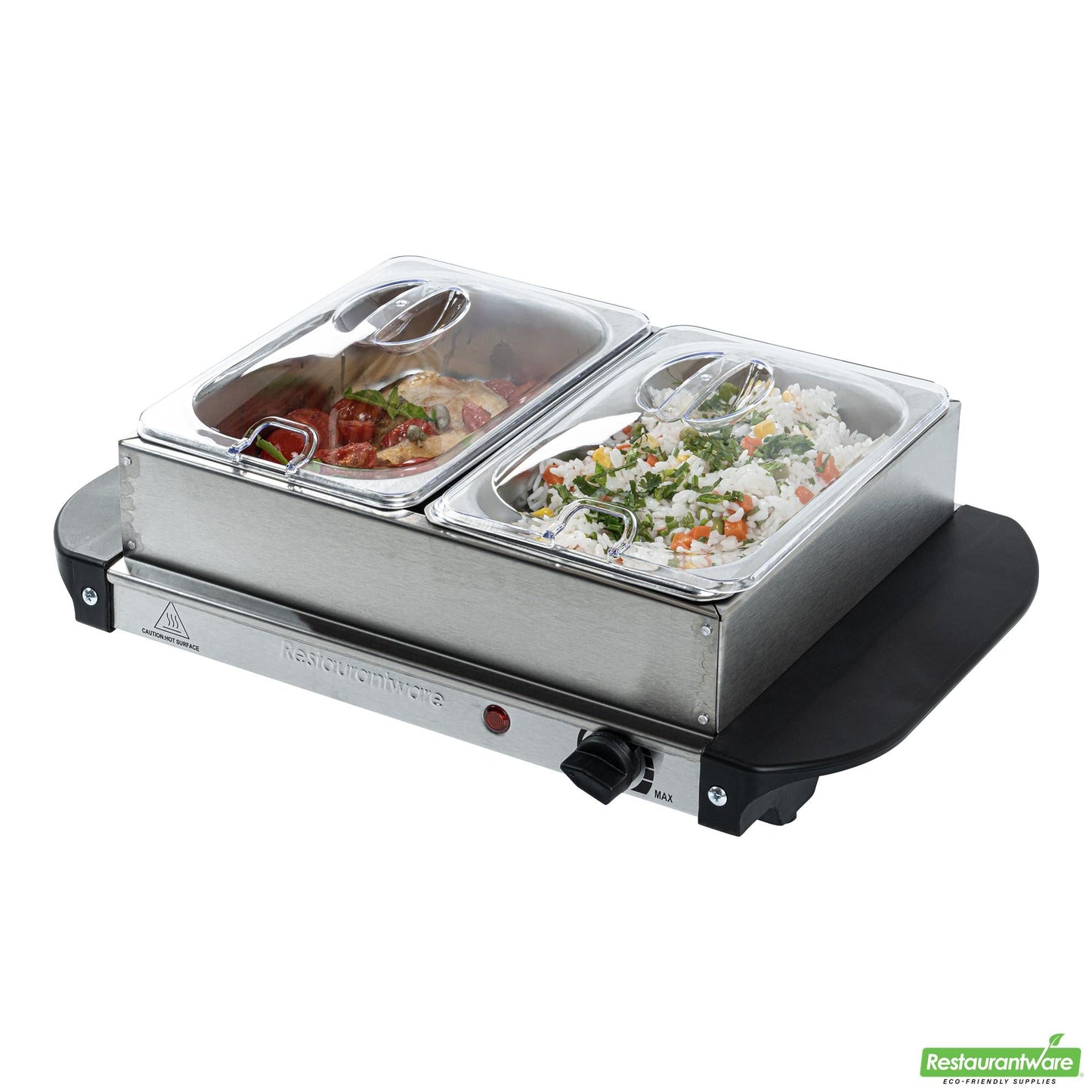 Wholesale Restaurantware Kitchen Tek Stainless Steel Buffet Server and Food Warmer - 120v, with (2) 1.5 Qt Buffet Pans - 1 Count Box- Bulk