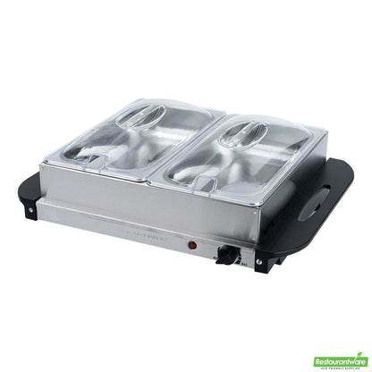 Wholesale Restaurantware Kitchen Tek Stainless Steel Buffet Server and Food Warmer - 120v, with (2) 2.5 Qt Buffet Pans - 1 Count Box- Bulk