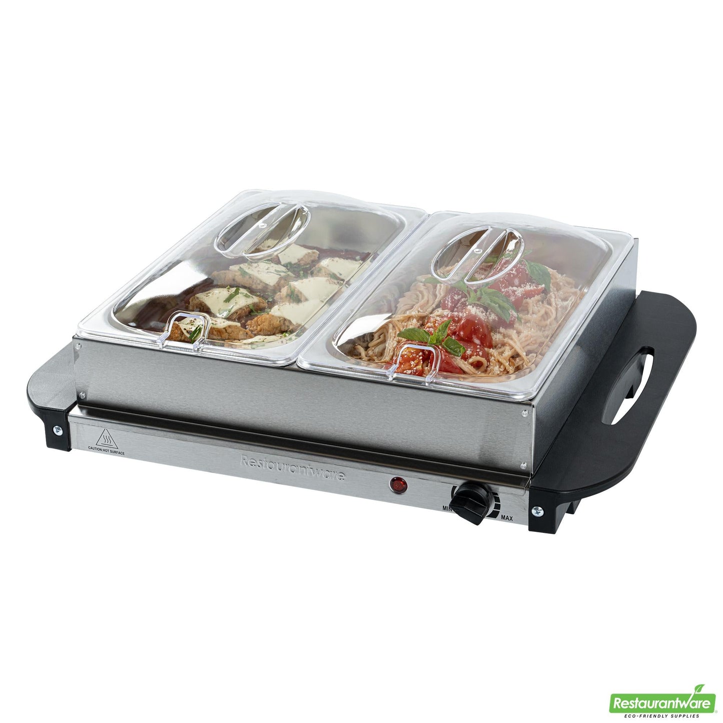 Wholesale Restaurantware Kitchen Tek Stainless Steel Buffet Server and Food Warmer - 120v, with (2) 2.5 Qt Buffet Pans - 1 Count Box- Bulk