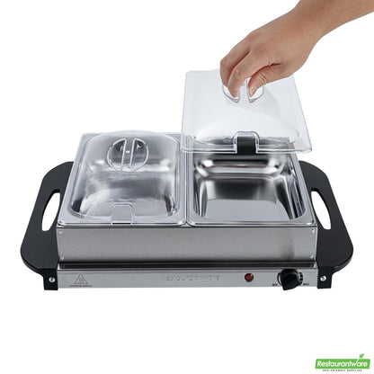 Wholesale Restaurantware Kitchen Tek Stainless Steel Buffet Server and Food Warmer - 120v, with (2) 2.5 Qt Buffet Pans - 1 Count Box- Bulk