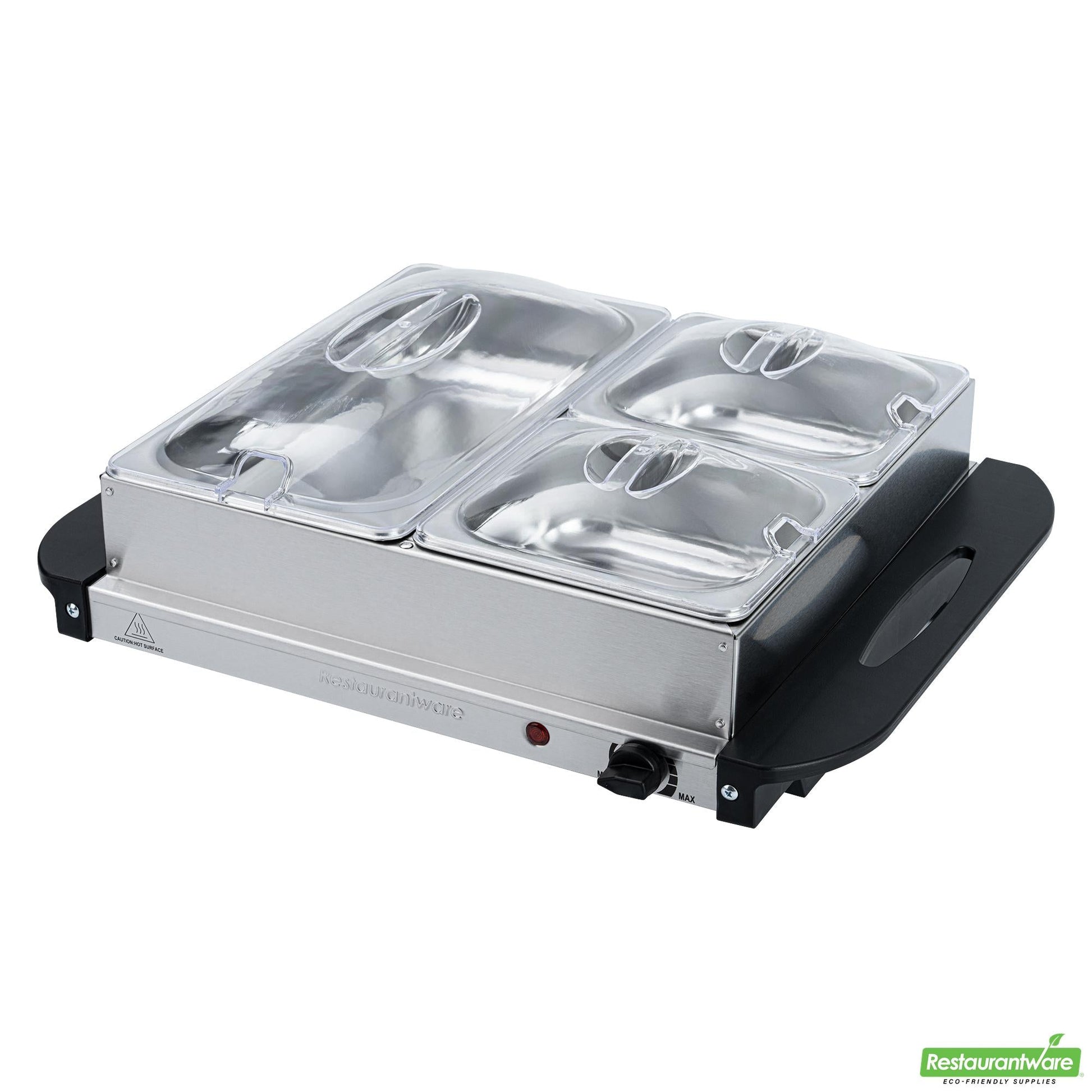 Wholesale Restaurantware Kitchen Tek Stainless Steel Buffet Server and Food Warmer - 120v, with (2) 1 Qt and (1) 2.5 Qt Buffet Pans - 1 Count Box- Bulk