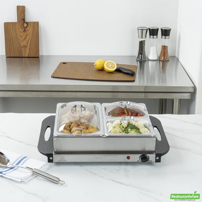 Wholesale Restaurantware Kitchen Tek Stainless Steel Buffet Server and Food Warmer - 120v, with (2) 1 Qt and (1) 2.5 Qt Buffet Pans - 1 Count Box- Bulk