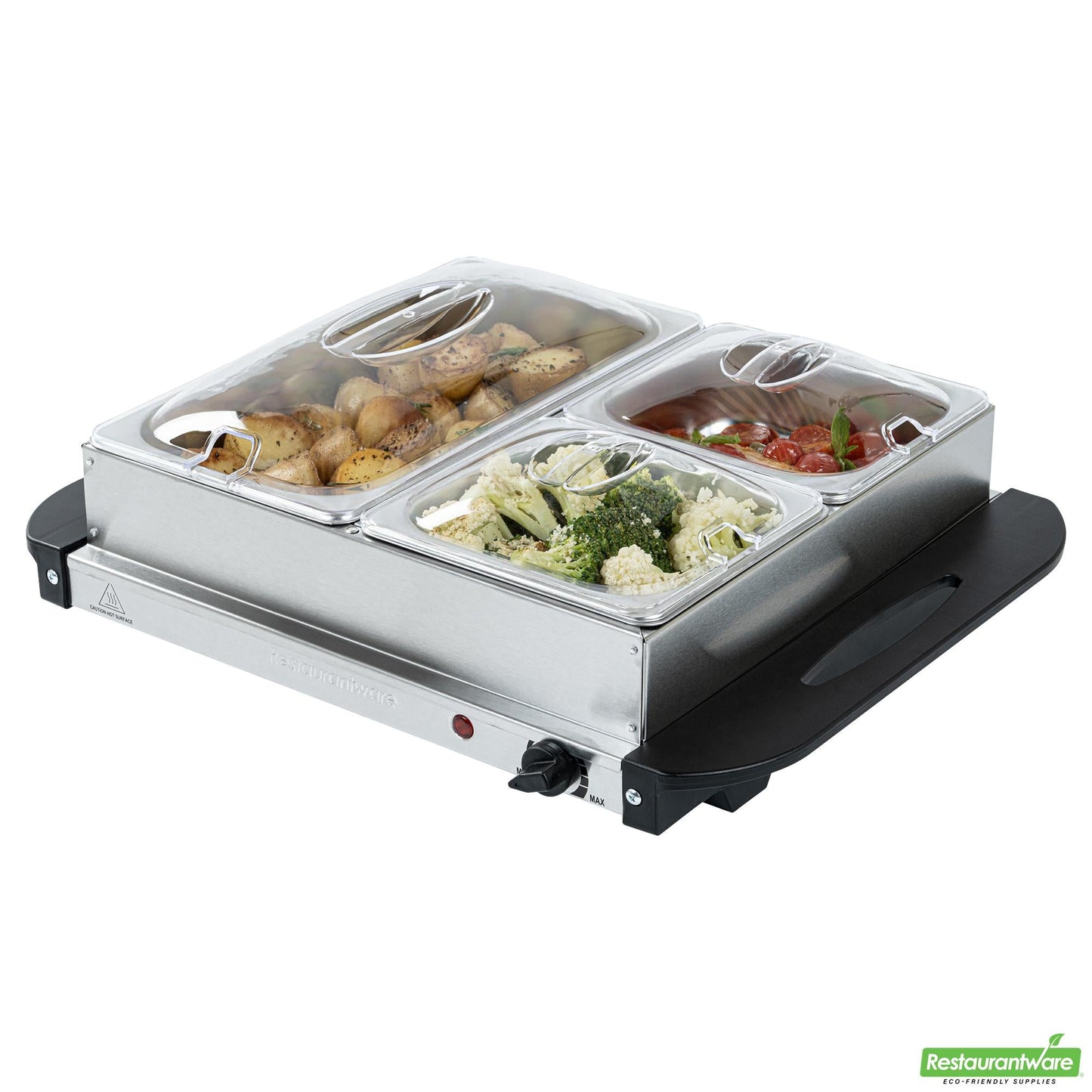 Wholesale Restaurantware Kitchen Tek Stainless Steel Buffet Server and Food Warmer - 120v, with (2) 1 Qt and (1) 2.5 Qt Buffet Pans - 1 Count Box- Bulk