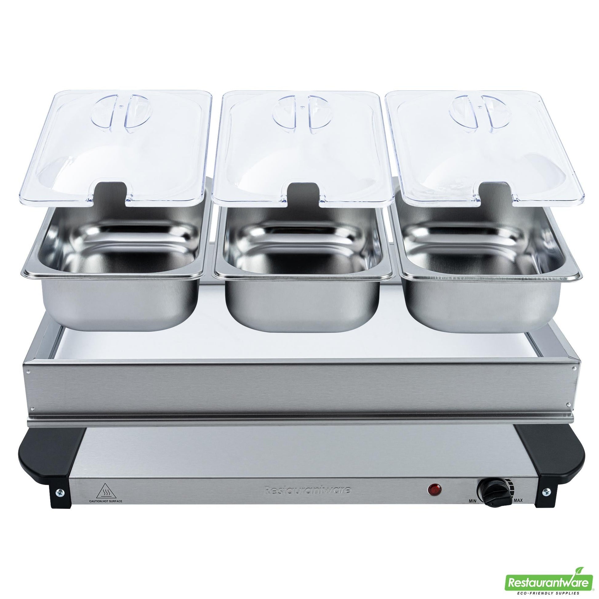 Wholesale Restaurantware Kitchen Tek Stainless Steel Buffet Server and Food Warmer - 120v, with (3) 1.5 Qt Buffet Pans - 1 Count Box- Bulk