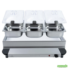 Wholesale Restaurantware Kitchen Tek Stainless Steel Buffet Server and Food Warmer - 120v, with (3) 1.5 Qt Buffet Pans - 1 Count Box- Bulk