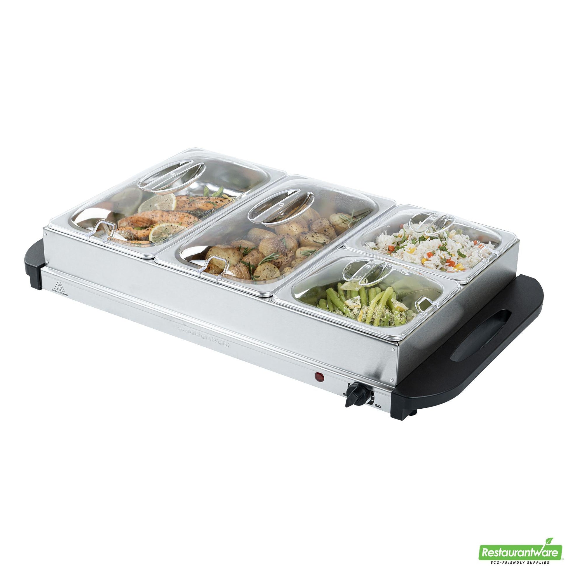 Wholesale Restaurantware Kitchen Tek Stainless Steel Buffet Server and Food Warmer - 120v, with (2) 1 Qt and (2) 2.5 Qt Buffet Pans - 1 Count Box- Bulk