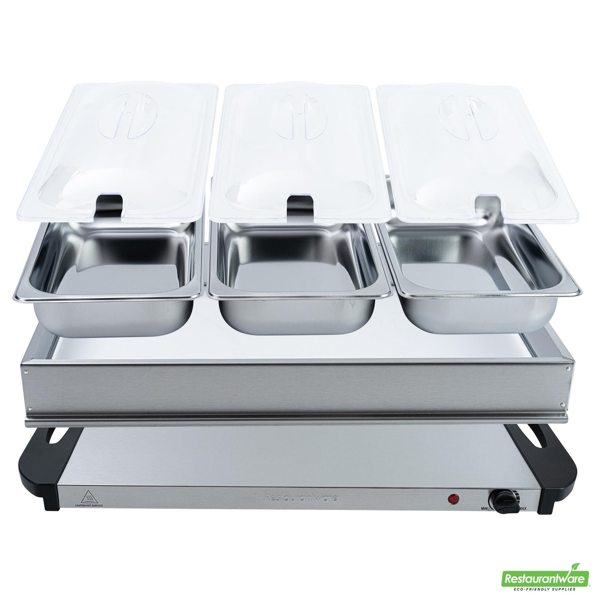 Wholesale Restaurantware Kitchen Tek Stainless Steel Buffet Server and Food Warmer - 120v, with (3) 2.5 Qt Buffet Pans - 1 Count Box- Bulk