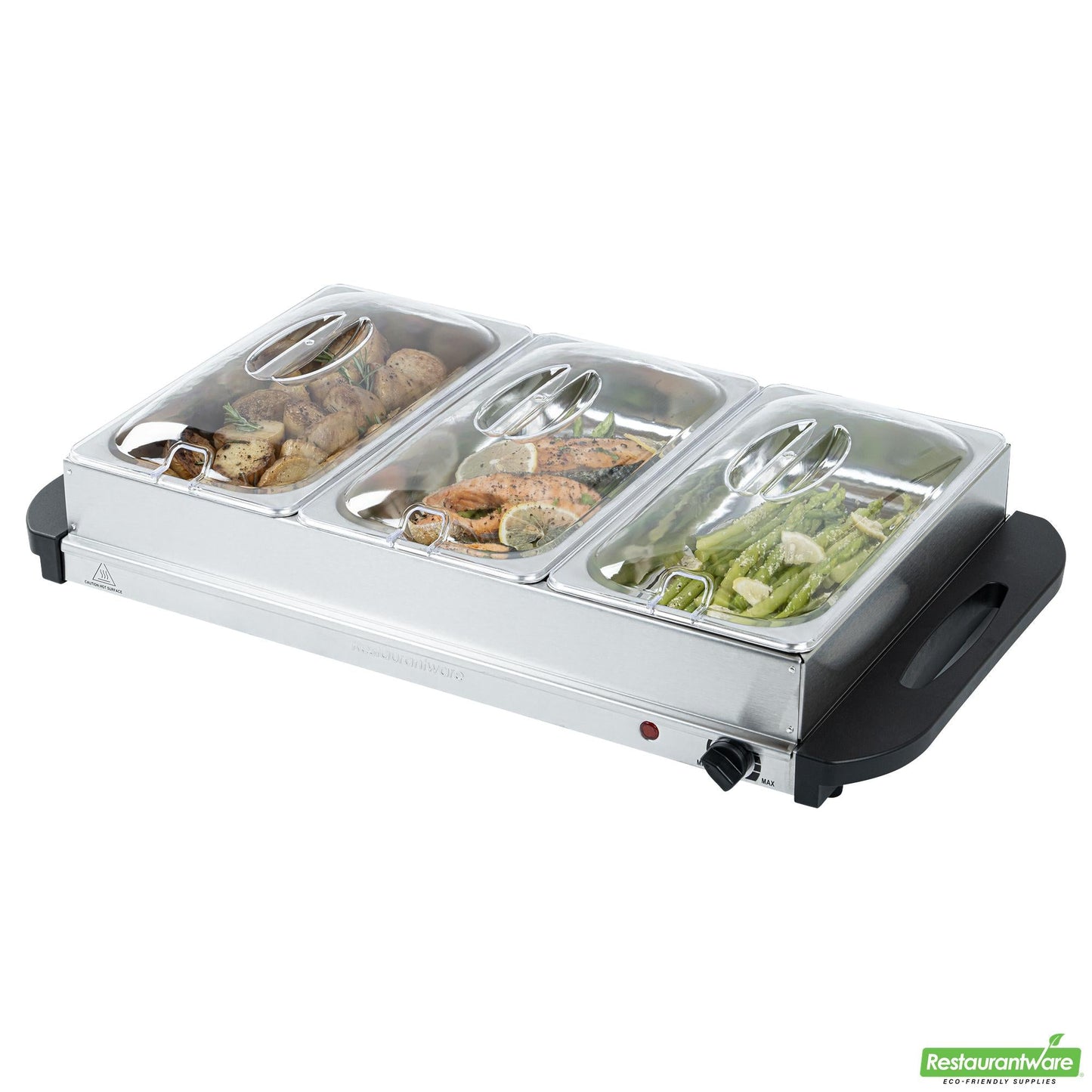 Wholesale Restaurantware Kitchen Tek Stainless Steel Buffet Server and Food Warmer - 120v, with (3) 2.5 Qt Buffet Pans - 1 Count Box- Bulk