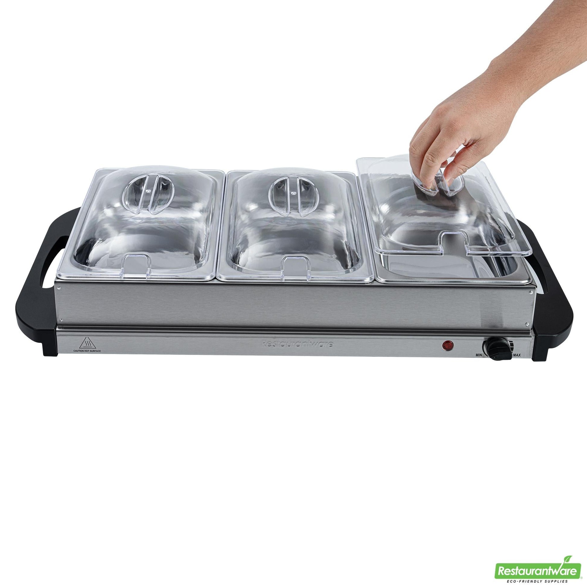 Wholesale Restaurantware Kitchen Tek Stainless Steel Buffet Server and Food Warmer - 120v, with (3) 2.5 Qt Buffet Pans - 1 Count Box- Bulk