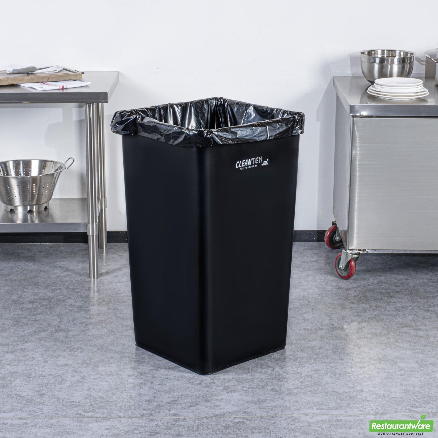 Wholesale Restaurantware Clean Tek Professional 50 Gal Square Black Plastic Trash Can - 19 1/2" X 19 1/2" X 34 1/4" - 1 Count Box- Bulk