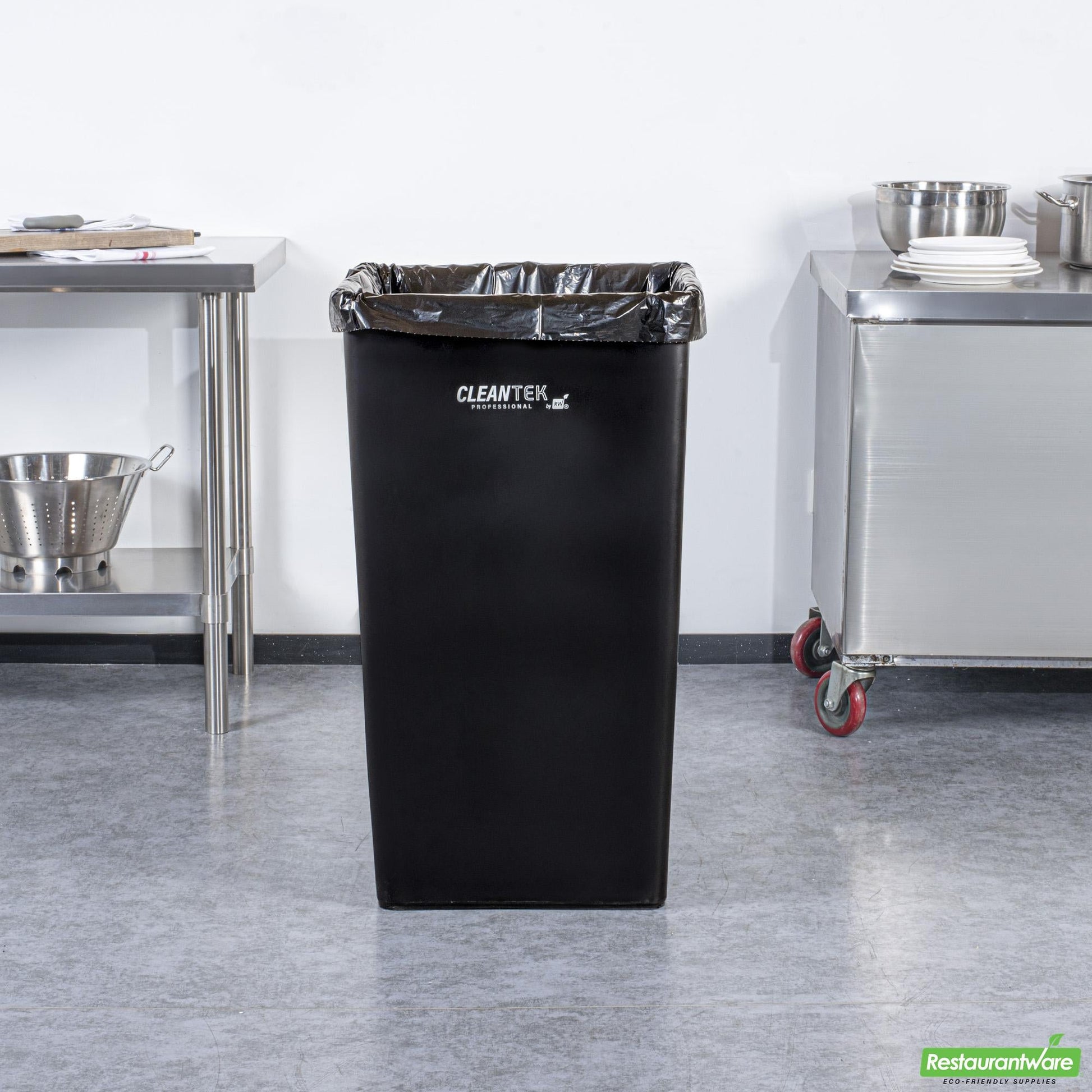 Wholesale Restaurantware Clean Tek Professional 50 Gal Square Black Plastic Trash Can - 19 1/2" X 19 1/2" X 34 1/4" - 1 Count Box- Bulk