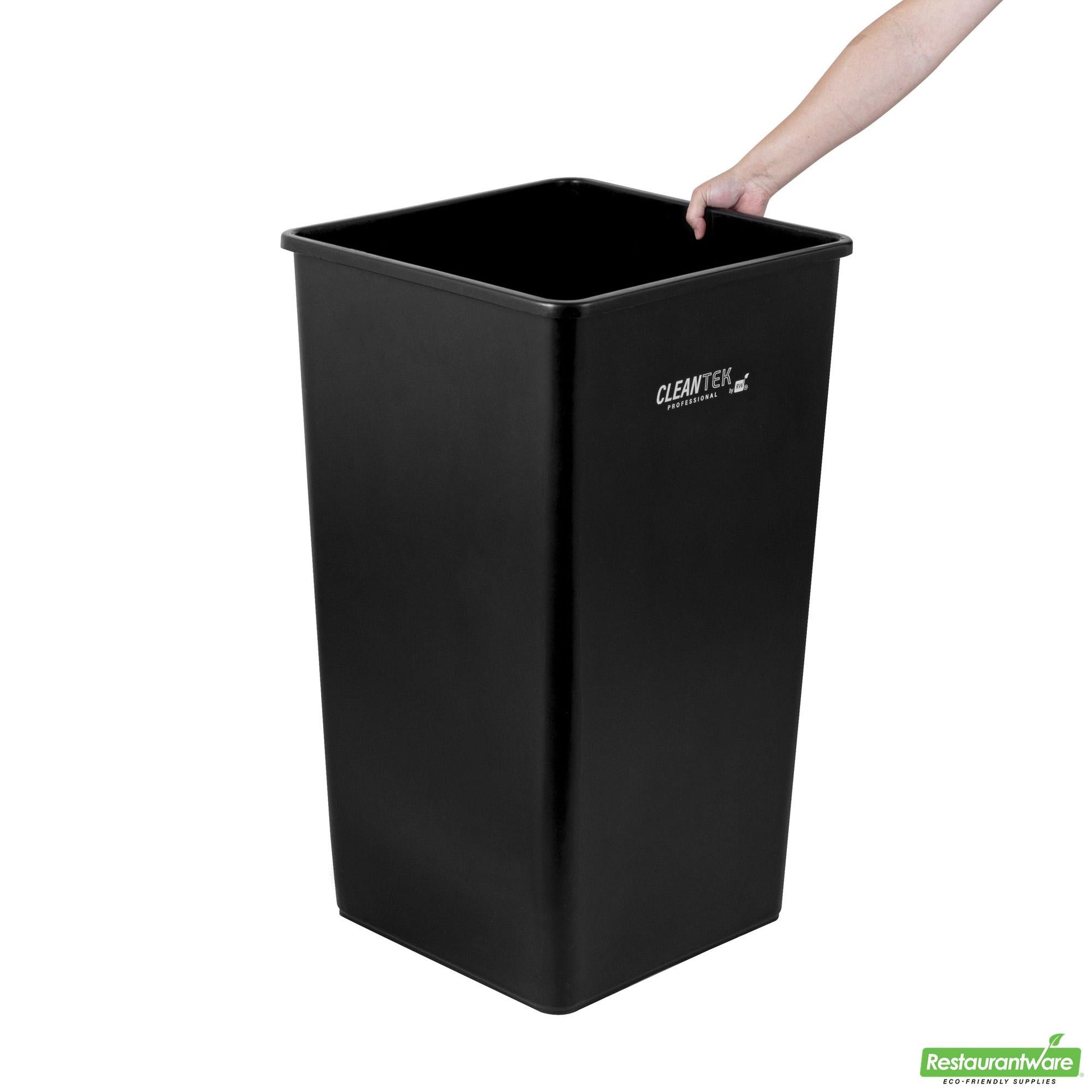Wholesale Restaurantware Clean Tek Professional 50 Gal Square Black Plastic Trash Can - 19 1/2" X 19 1/2" X 34 1/4" - 1 Count Box- Bulk