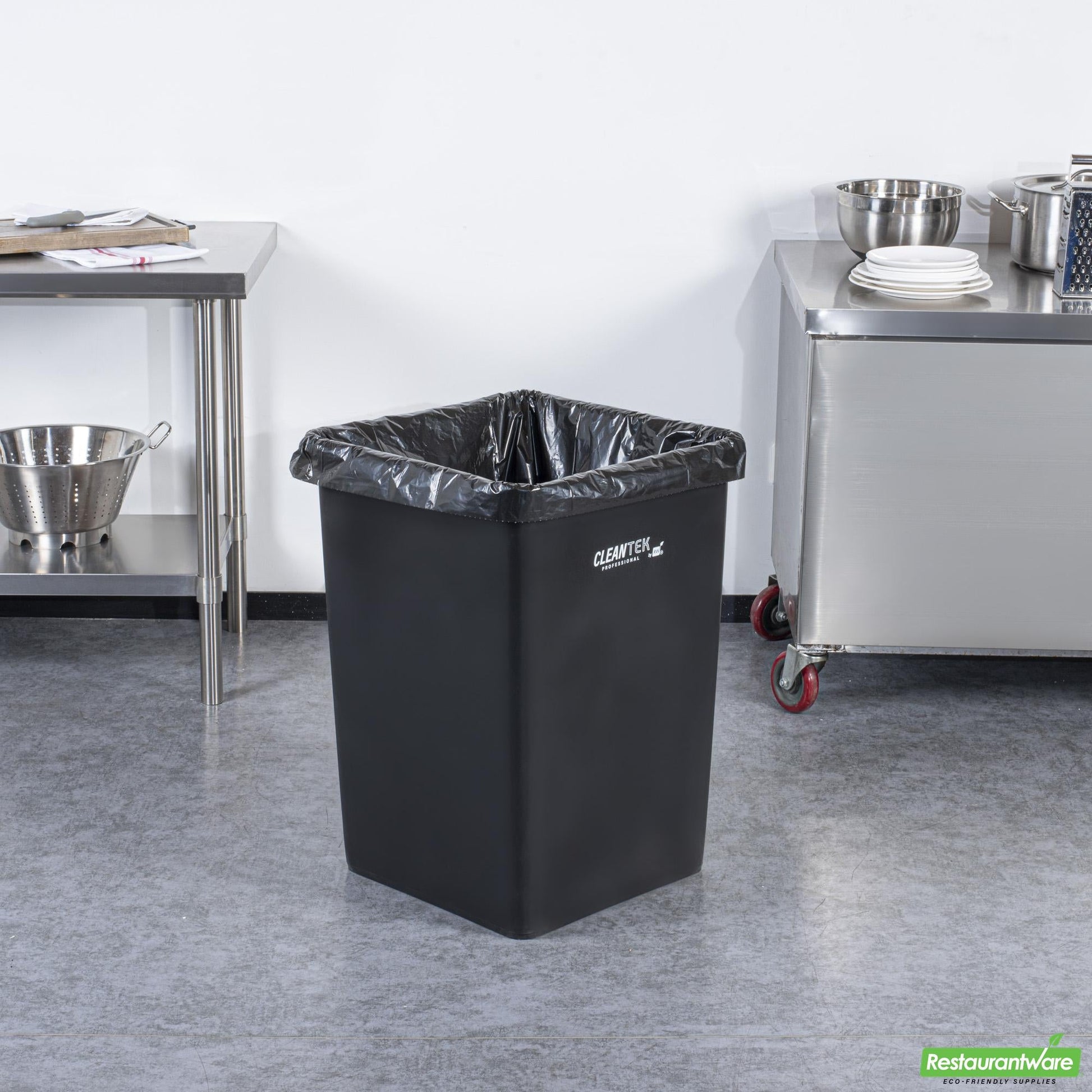 Wholesale Restaurantware Clean Tek Professional 35 Gal Square Black Plastic Trash Can - 19 1/2" X 19 1/2" X 27 3/4" - 1 Count Box- Bulk