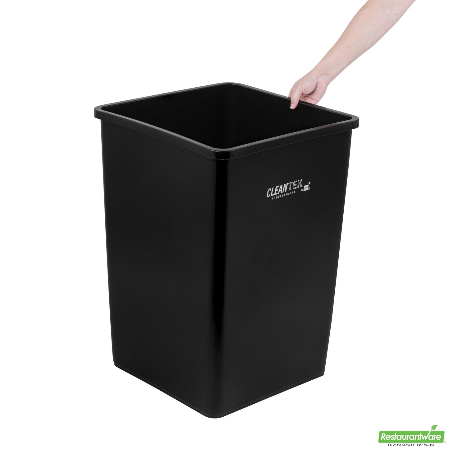 Wholesale Restaurantware Clean Tek Professional 35 Gal Square Black Plastic Trash Can - 19 1/2" X 19 1/2" X 27 3/4" - 1 Count Box- Bulk