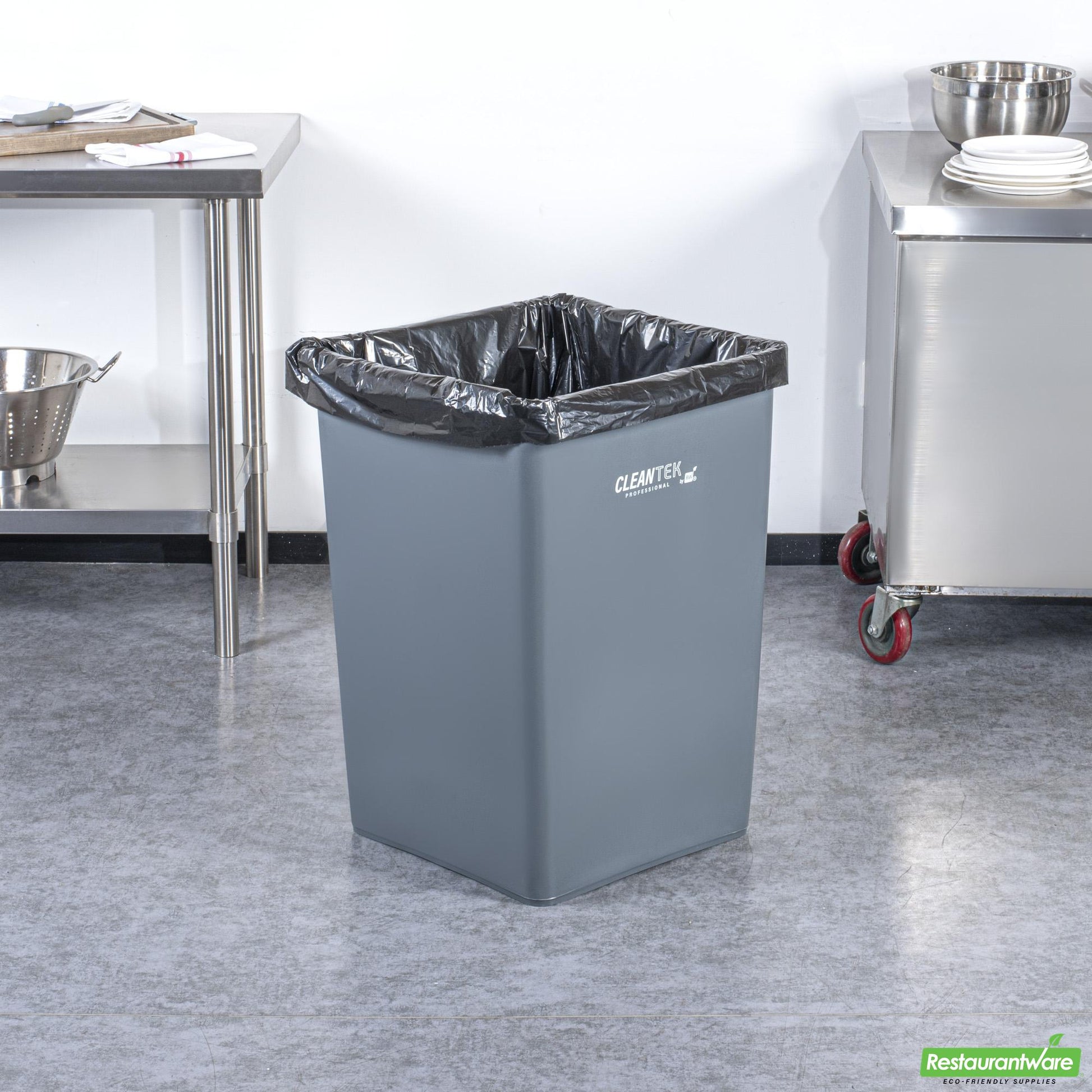 Wholesale Restaurantware Clean Tek Professional 35 Gal Square Gray Plastic Trash Can - 19 1/2" X 19 1/2" X 27 3/4" - 1 Count Box- Bulk