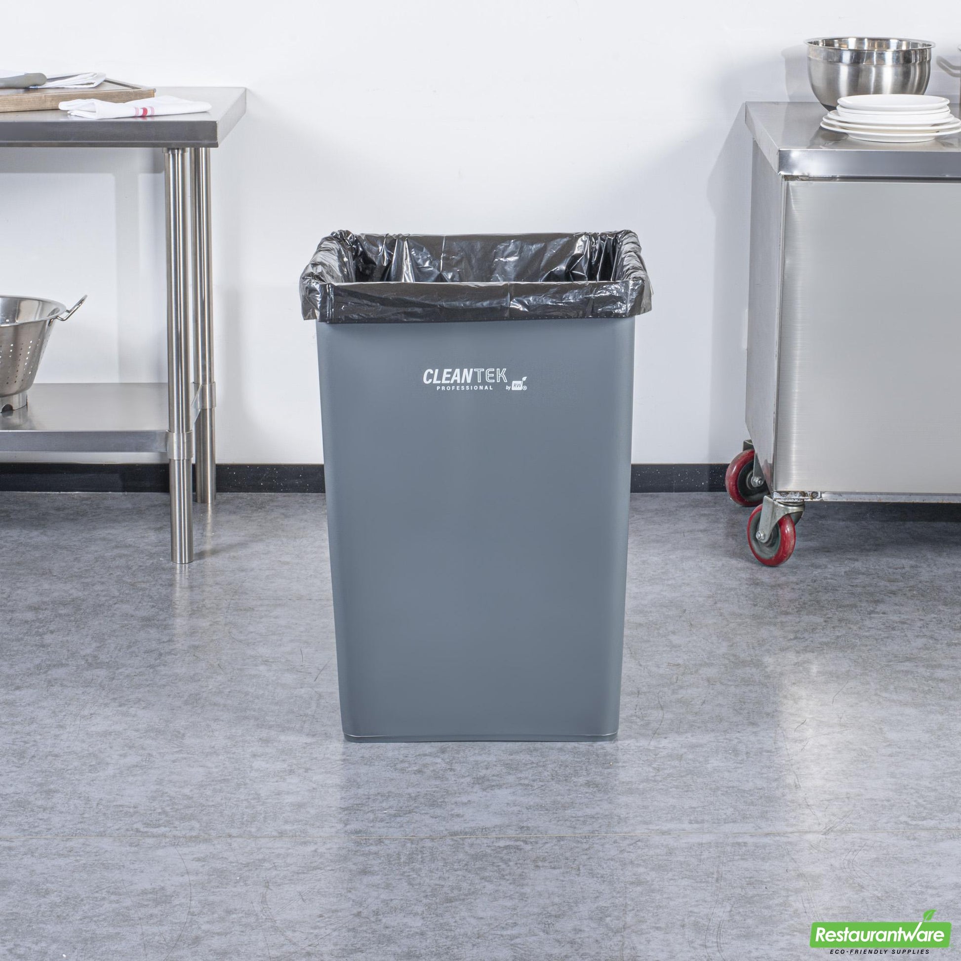 Wholesale Restaurantware Clean Tek Professional 35 Gal Square Gray Plastic Trash Can - 19 1/2" X 19 1/2" X 27 3/4" - 1 Count Box- Bulk