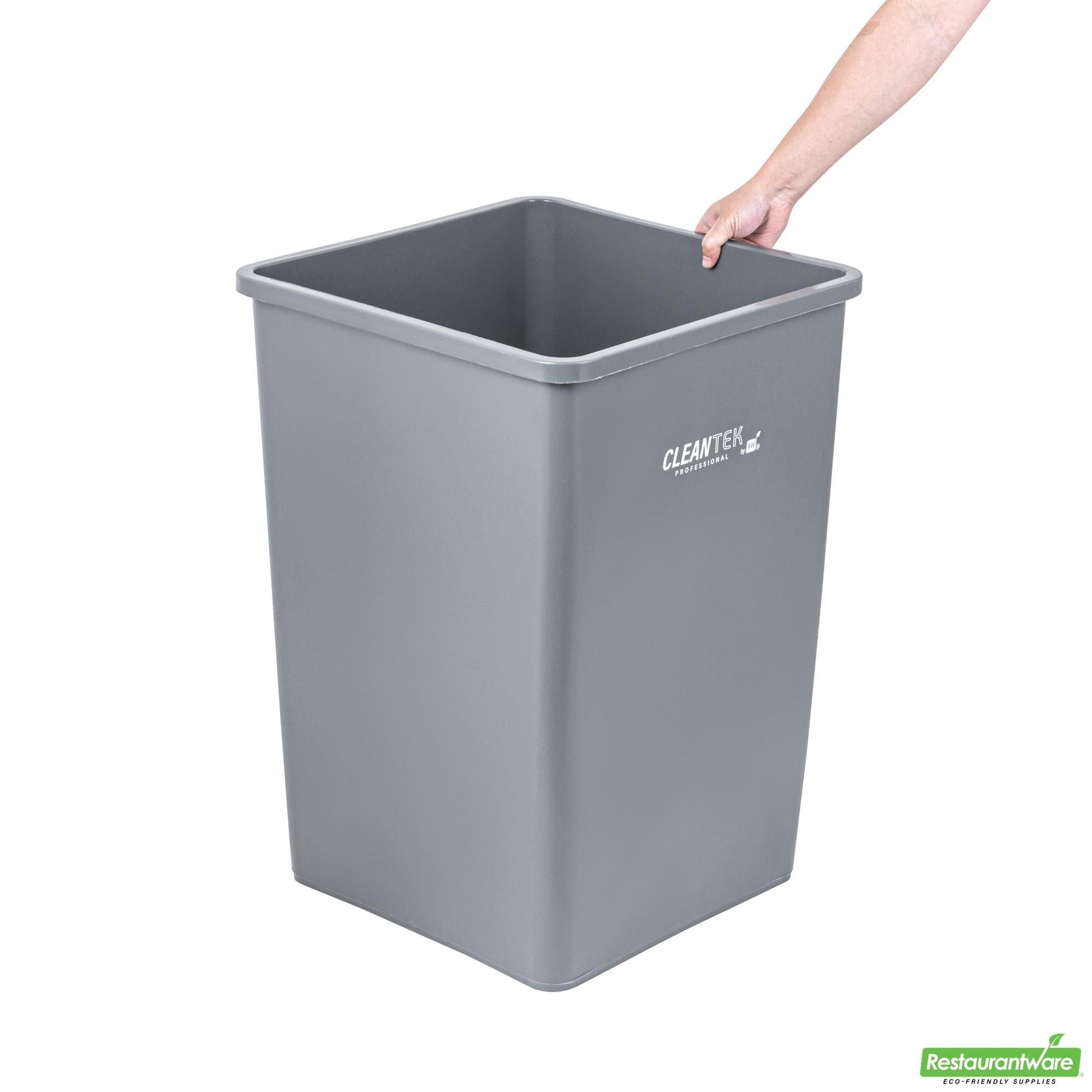 Wholesale Restaurantware Clean Tek Professional 35 Gal Square Gray Plastic Trash Can - 19 1/2" X 19 1/2" X 27 3/4" - 1 Count Box- Bulk