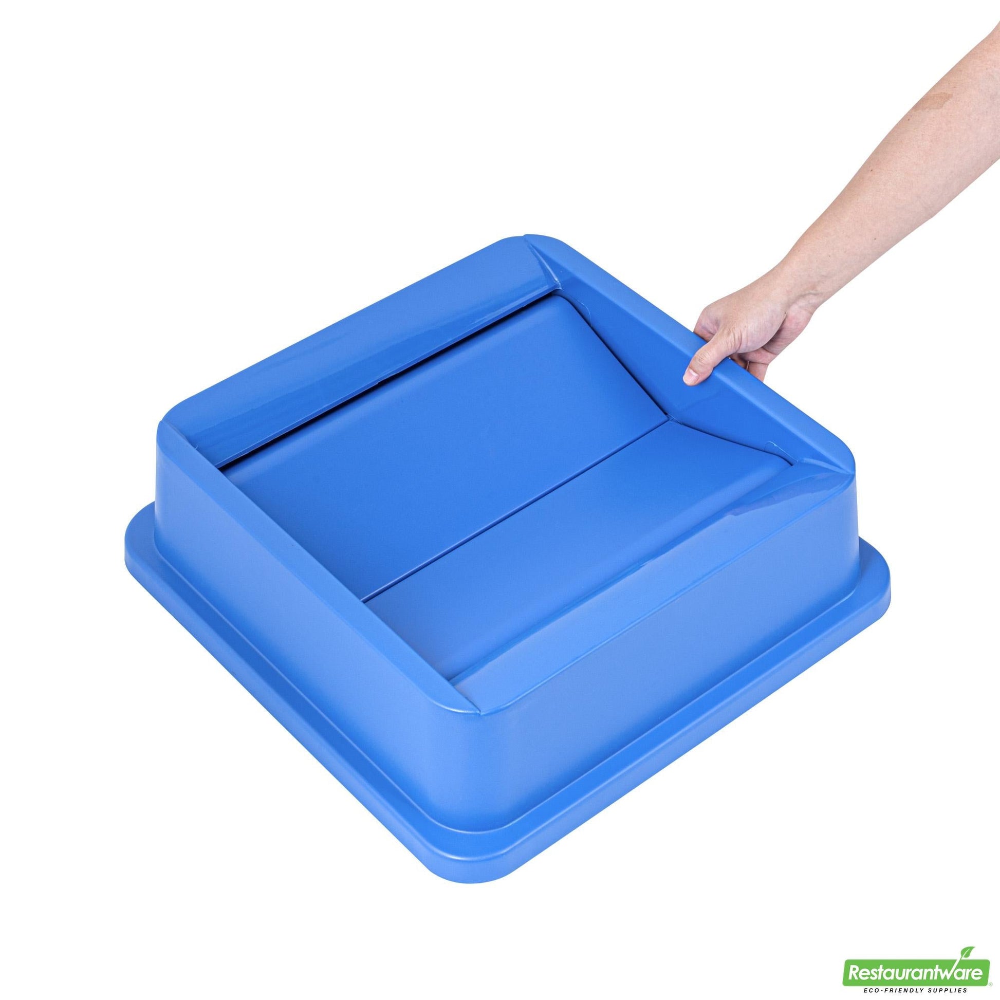 Wholesale Restaurantware Clean Tek Professional Square Blue Plastic Swing Lid - Fits 35 / 50 Gal Square Recycling Bin - 1 Count Box- Bulk