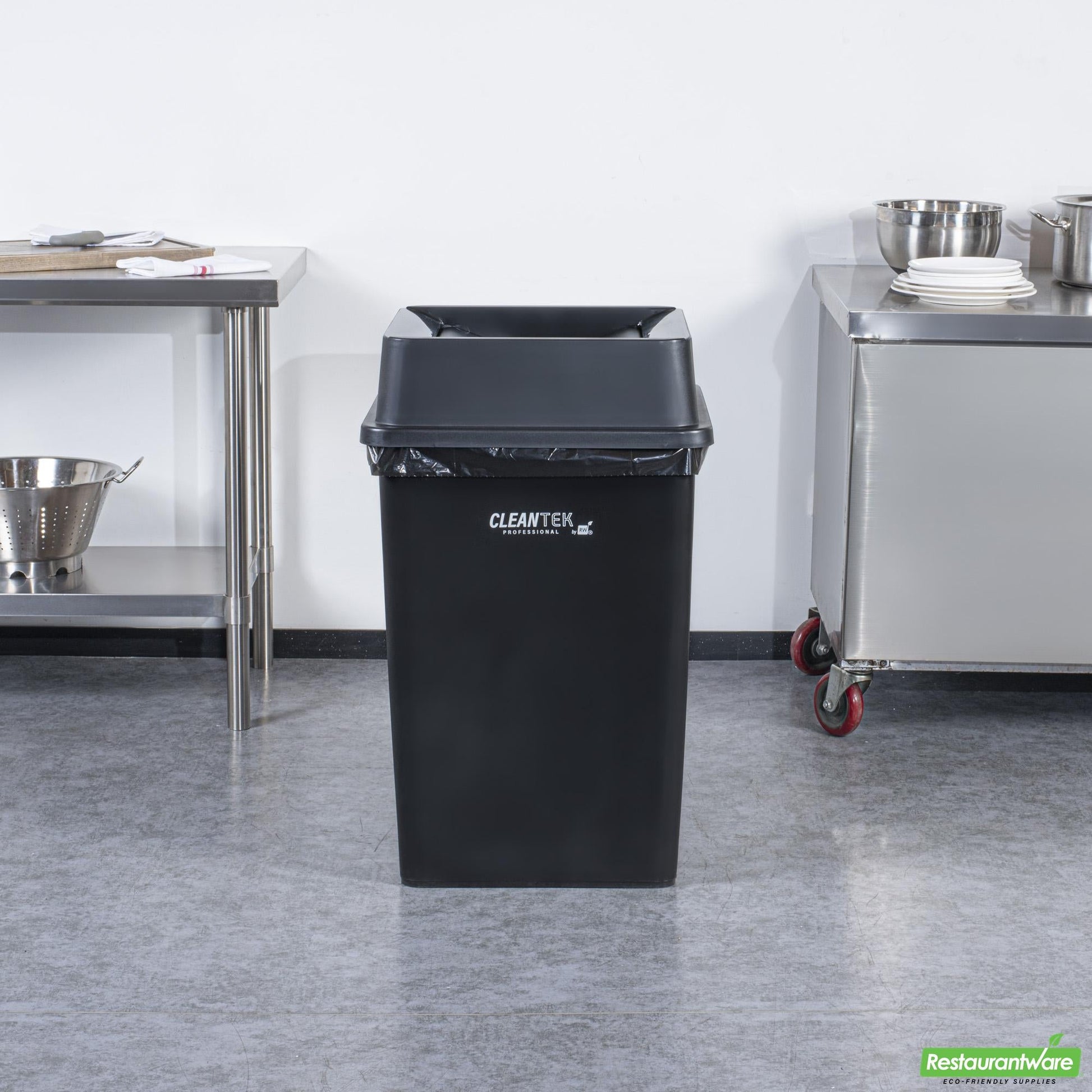 Wholesale Restaurantware Clean Tek Professional Square Black Plastic Swing Lid - Fits 35 / 50 Gal Square Trash Can - 1 Count Box- Bulk