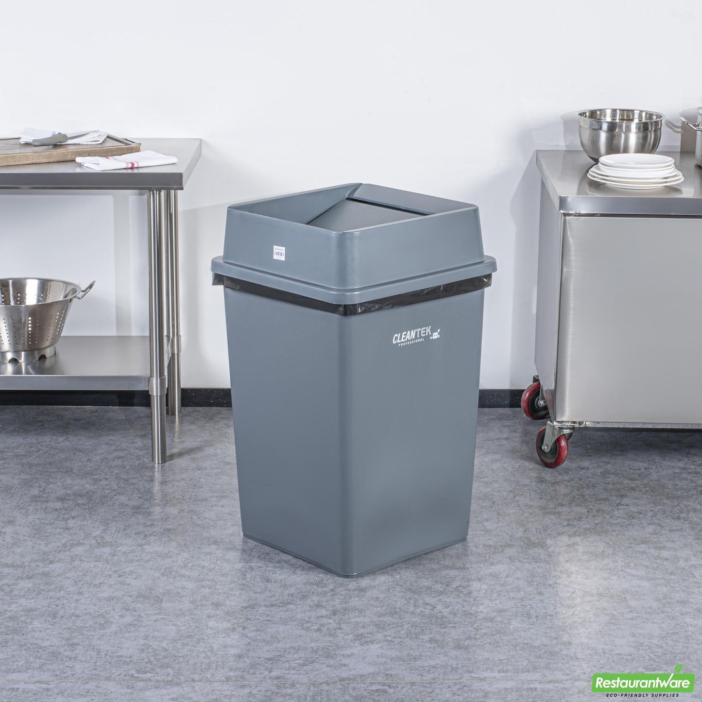 Wholesale Restaurantware Clean Tek Professional Square Gray Plastic Swing Lid - Fits 35 / 50 Gal Square Trash Can - 1 Count Box- Bulk