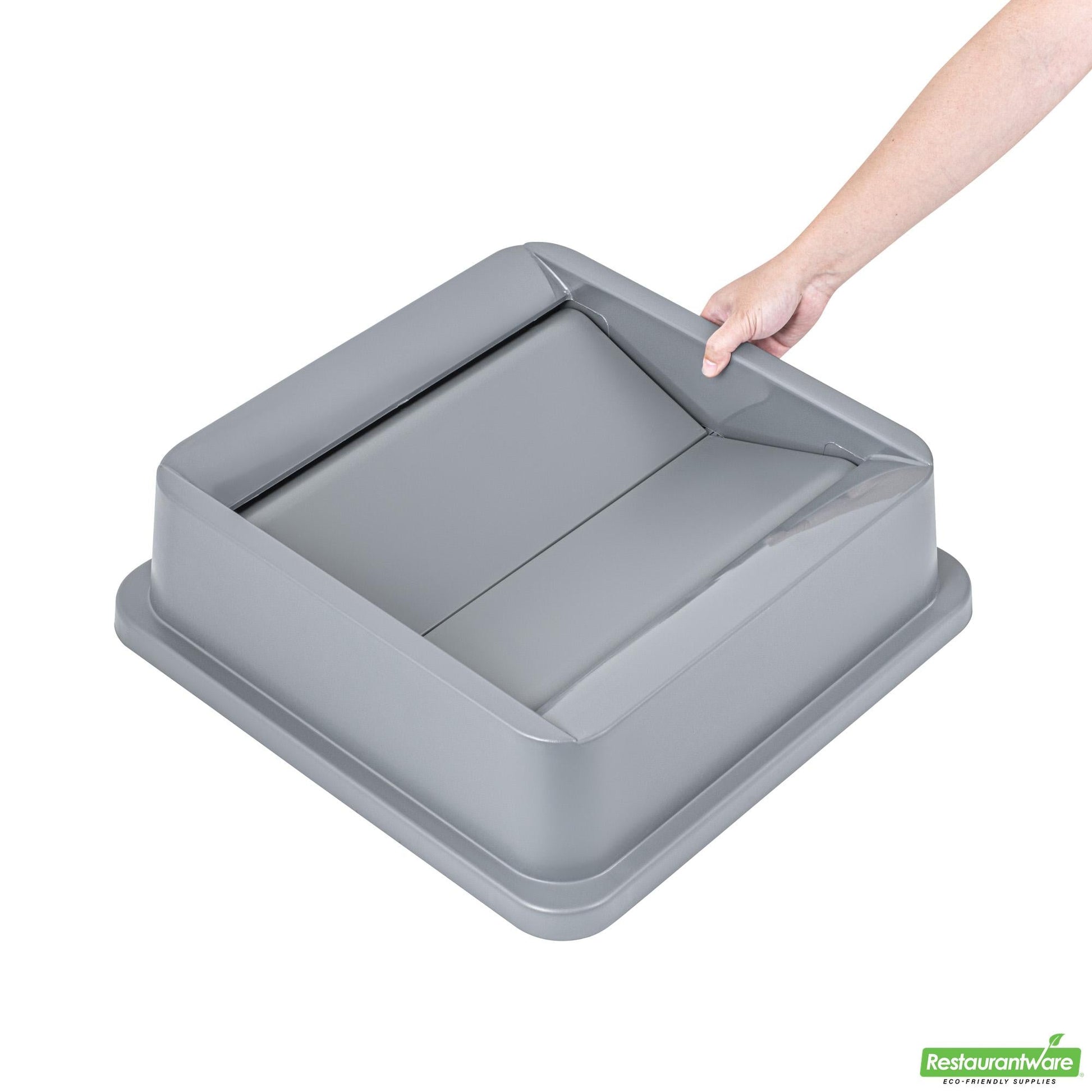 Wholesale Restaurantware Clean Tek Professional Square Gray Plastic Swing Lid - Fits 35 / 50 Gal Square Trash Can - 1 Count Box- Bulk
