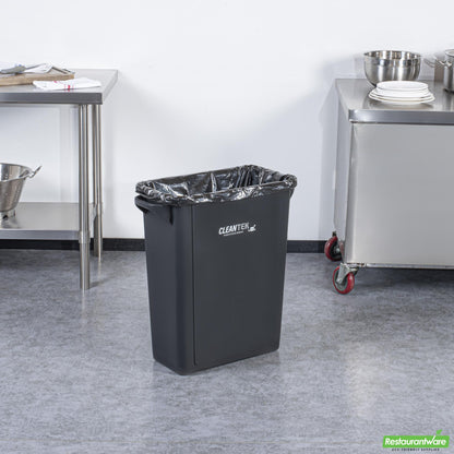 Wholesale Restaurantware Clean Tek Professional 15 Gal Rectangle Black Plastic Slim Trash Can - with Handles - 24" X 10 3/4" X 24 3/4" - 1 Count Box- Bulk
