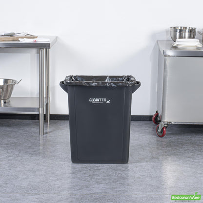 Wholesale Restaurantware Clean Tek Professional 15 Gal Rectangle Black Plastic Slim Trash Can - with Handles - 24" X 10 3/4" X 24 3/4" - 1 Count Box- Bulk