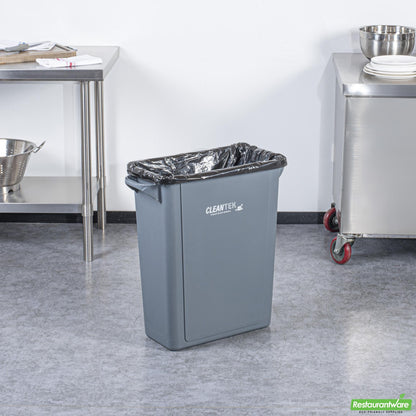 Wholesale Restaurantware Clean Tek Professional 15 Gal Rectangle Gray Plastic Slim Trash Can - with Handles - 24" X 10 3/4" X 24 3/4" - 1 Count Box- Bulk