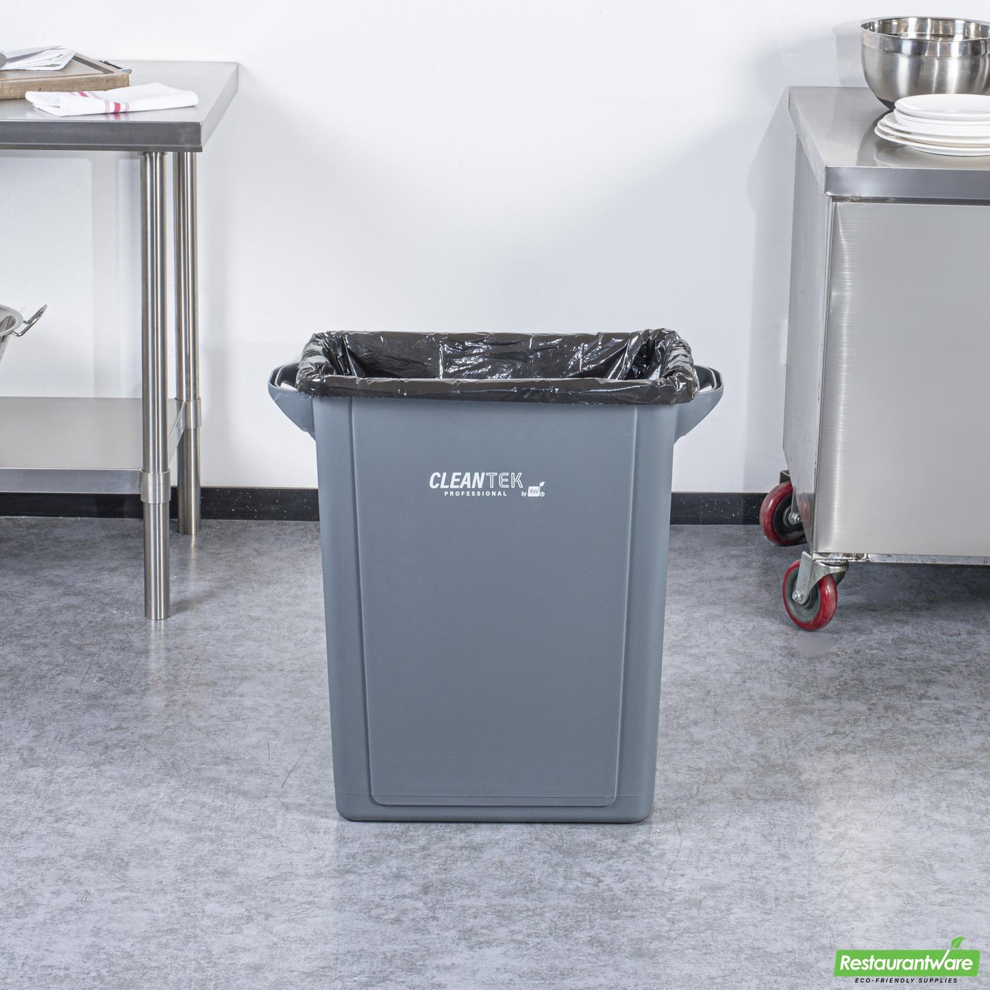 Wholesale Restaurantware Clean Tek Professional 15 Gal Rectangle Gray Plastic Slim Trash Can - with Handles - 24" X 10 3/4" X 24 3/4" - 1 Count Box- Bulk