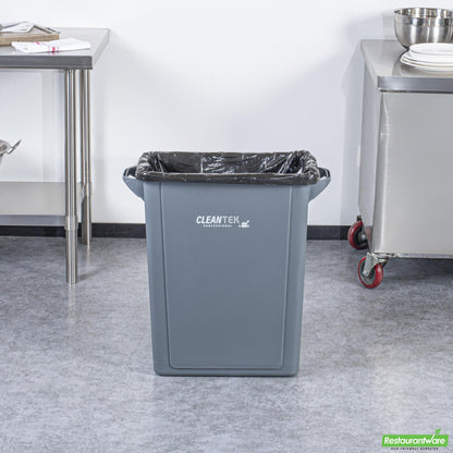 Wholesale Restaurantware Clean Tek Professional 15 Gal Rectangle Gray Plastic Slim Trash Can - with Handles - 24" X 10 3/4" X 24 3/4" - 1 Count Box- Bulk
