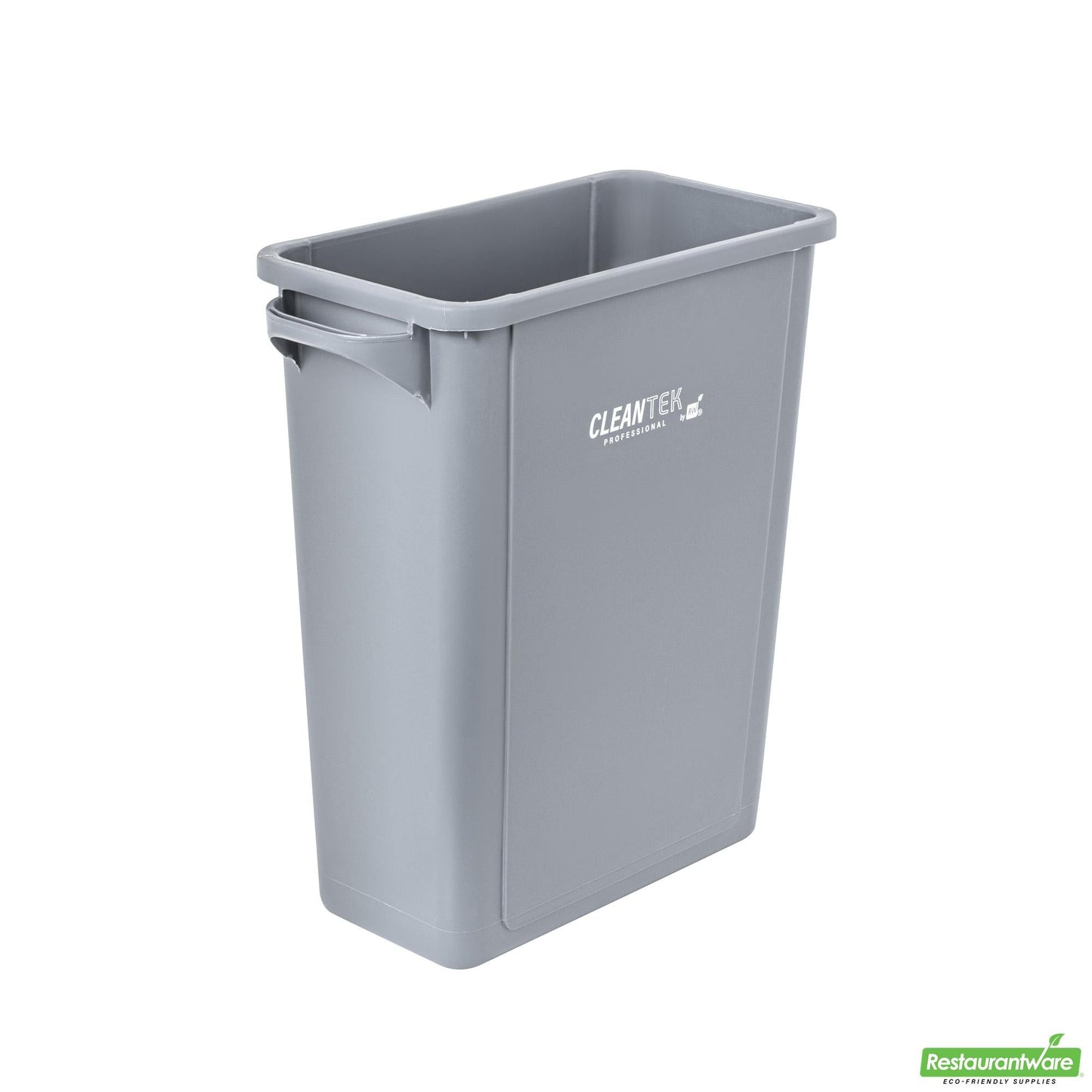 Wholesale Restaurantware Clean Tek Professional 15 Gal Rectangle Gray Plastic Slim Trash Can - with Handles - 24" X 10 3/4" X 24 3/4" - 1 Count Box- Bulk