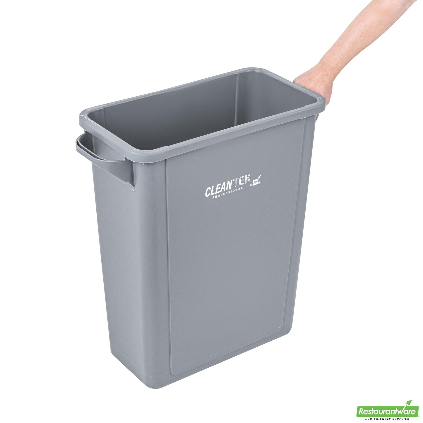 Wholesale Restaurantware Clean Tek Professional 15 Gal Rectangle Gray Plastic Slim Trash Can - with Handles - 24" X 10 3/4" X 24 3/4" - 1 Count Box- Bulk